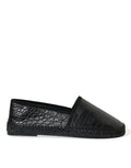Dolce & Gabbana black exotic leather espadrilles slip-on shoes with textured leather and comfortable sole.