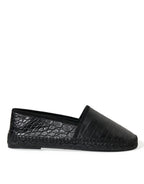 Dolce & Gabbana black exotic leather espadrilles slip-on shoes with textured leather and comfortable sole.