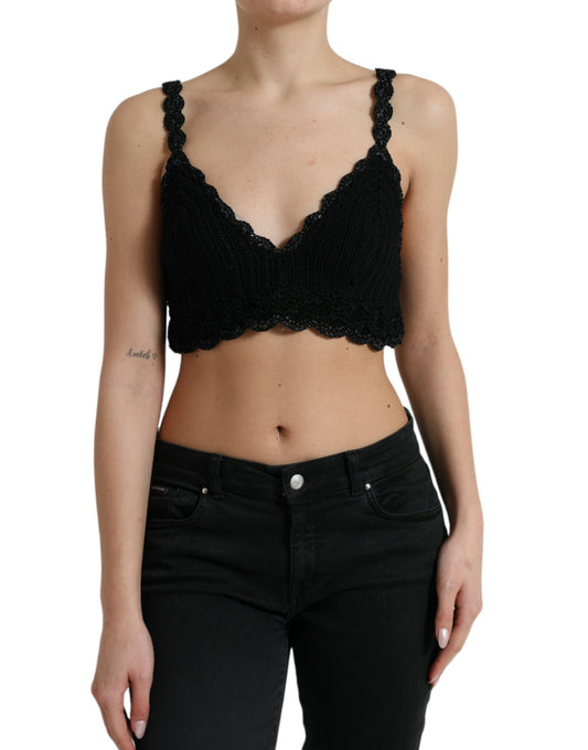 Dolce & Gabbana Black Cotton Bustier Cropped Crochet Tank Top Dolce & Gabbana