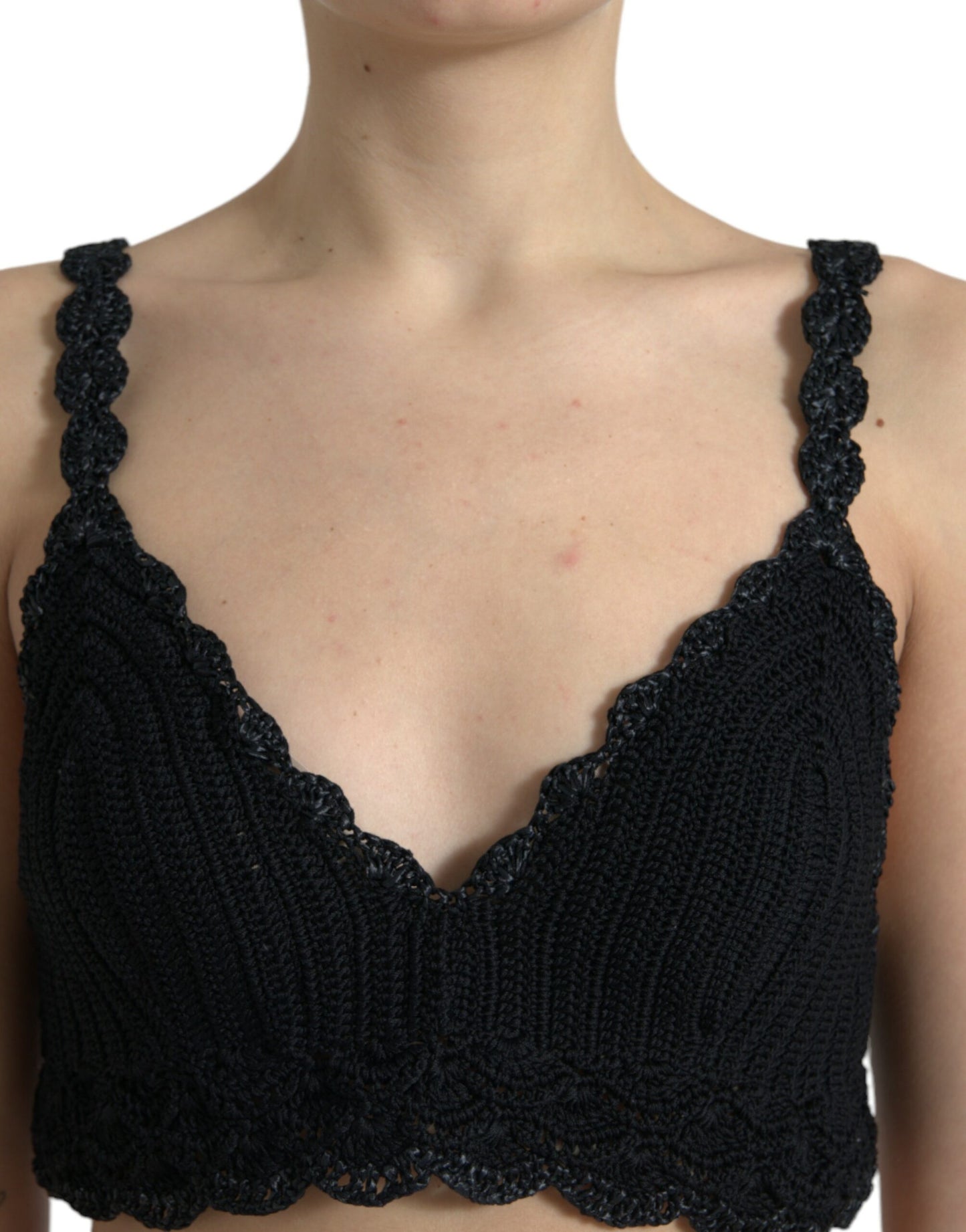 Dolce & Gabbana Black Cotton Bustier Cropped Crochet Tank Top Dolce & Gabbana