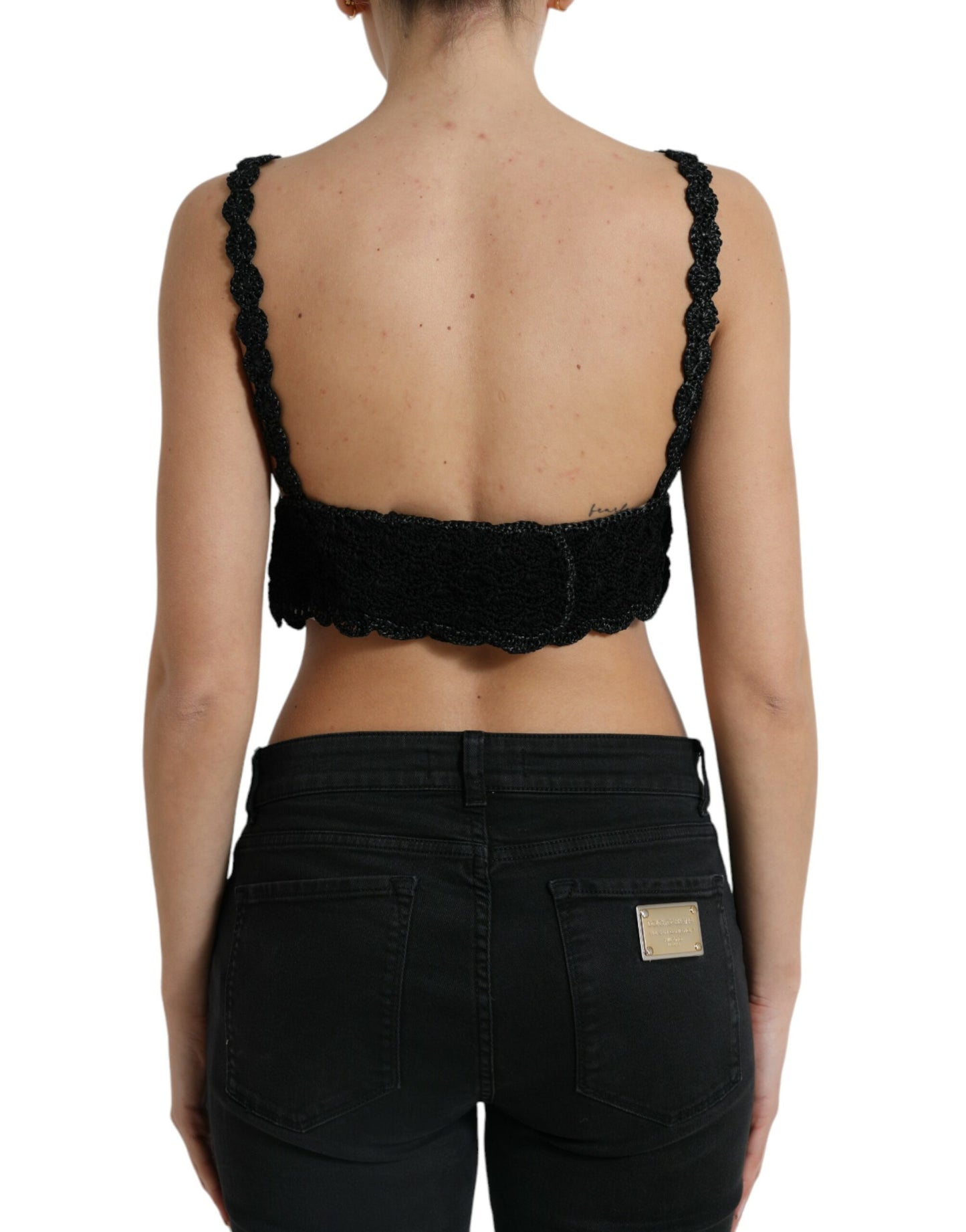 Dolce & Gabbana Black Cotton Bustier Cropped Crochet Tank Top Dolce & Gabbana