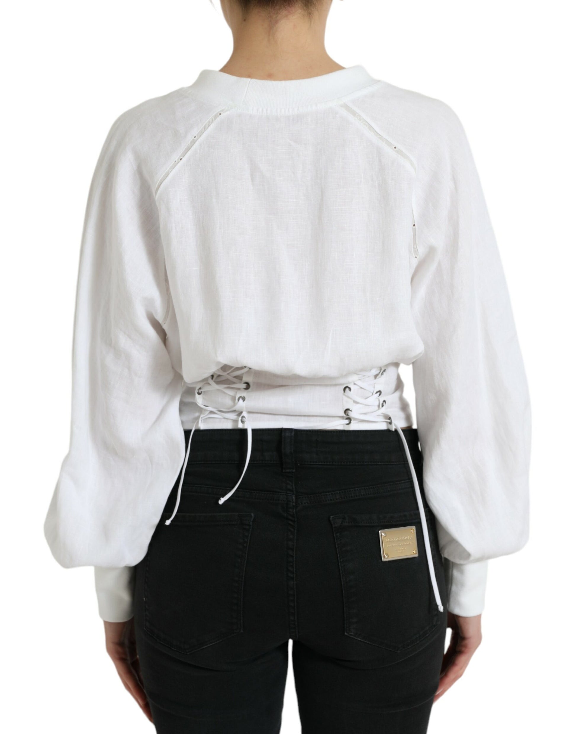 Dolce & Gabbana White Cotton Corset Cropped Long Sleeves Topclothing Dolce & Gabbana