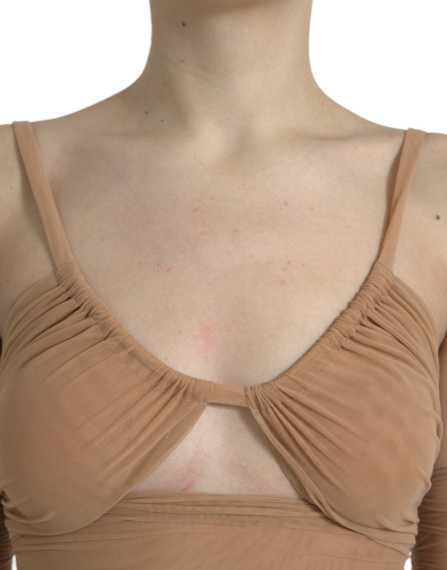 Dolce & Gabbana Brown Nylon Stretch Open Shoulder Cropped Top Dolce & Gabbana