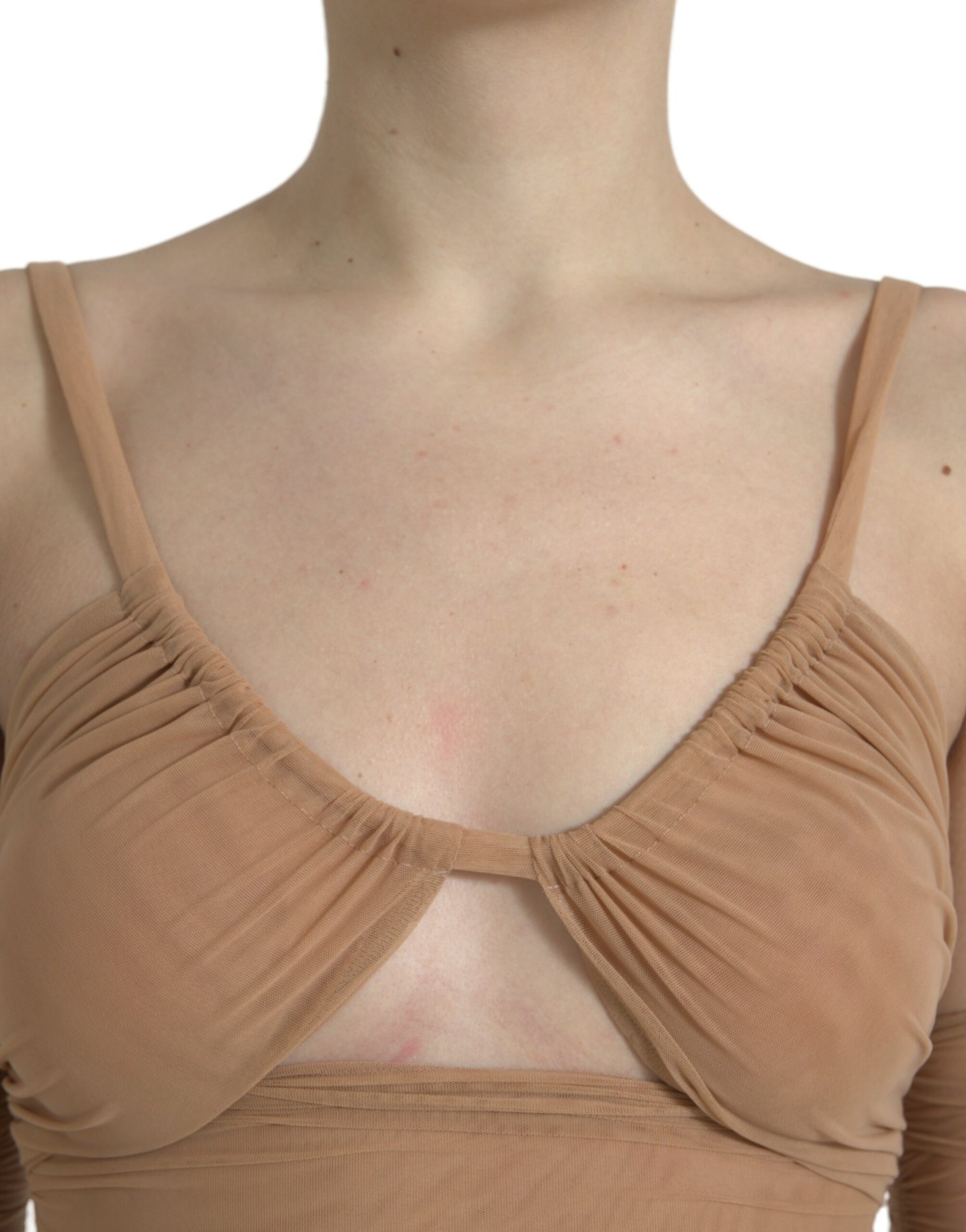 Dolce & Gabbana Brown Nylon Stretch Open Shoulder Cropped Top Dolce & Gabbana