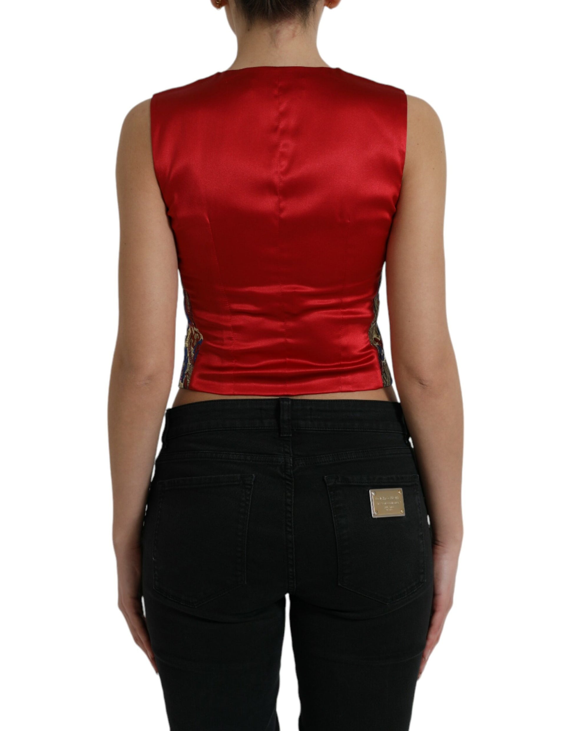 Dolce & Gabbana Multicolor Jacquard Button Waistcoat Vest Top Dolce & Gabbana