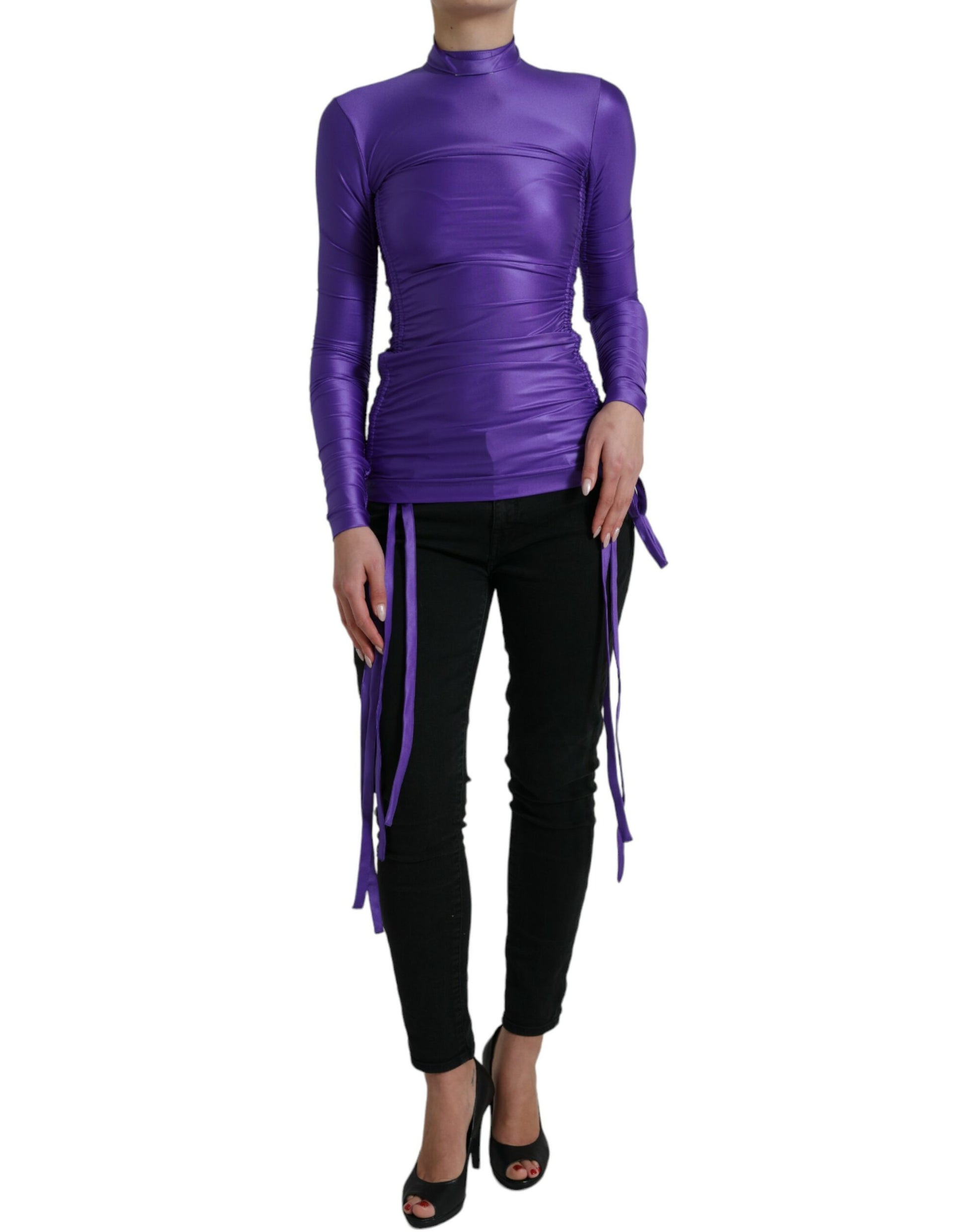 Dolce & Gabbana Purple Nylon Stretch Slim Long Sleeves Top Dolce & Gabbana