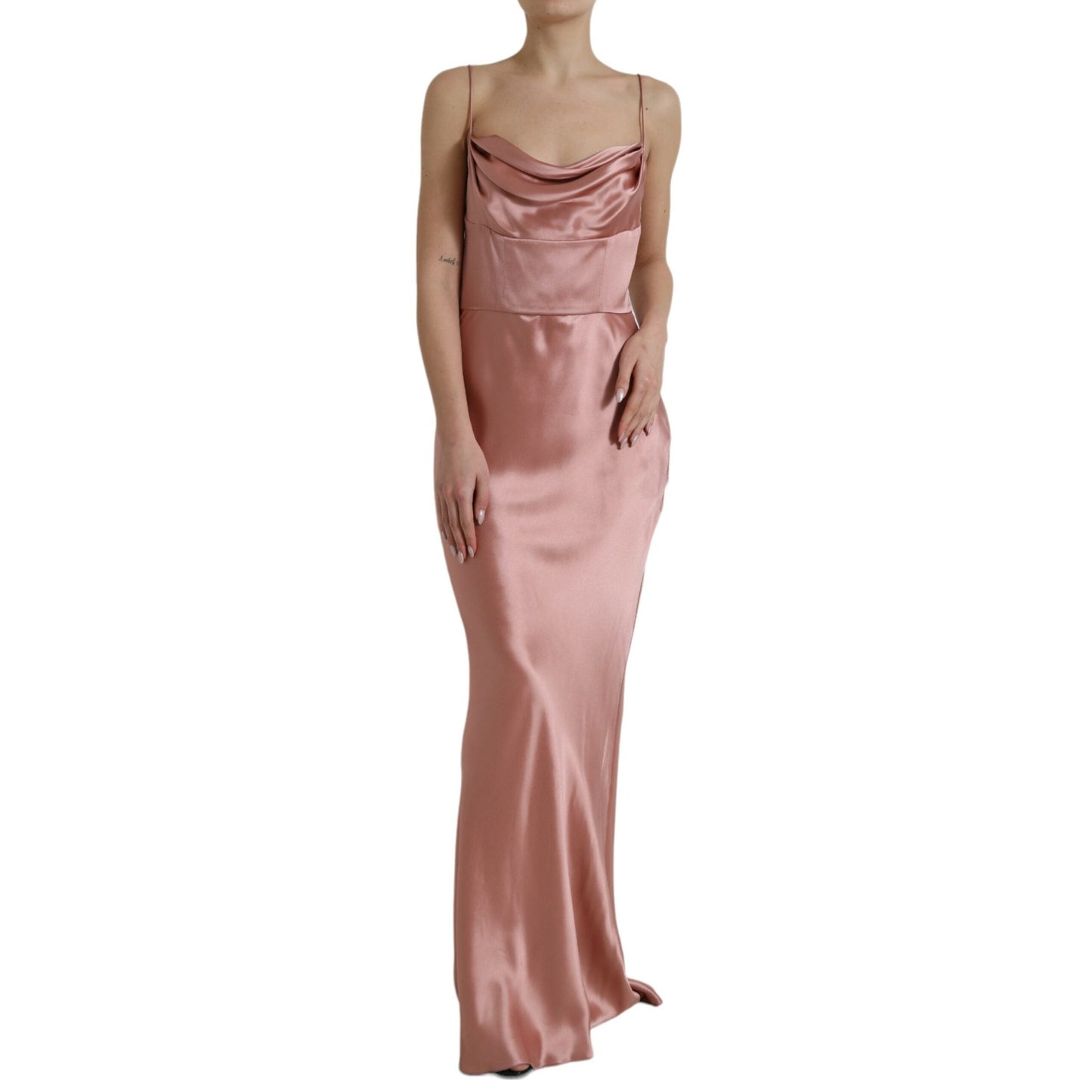 Dolce & Gabbana Pink Silk Spaghetti Straps Long Gown Dress
