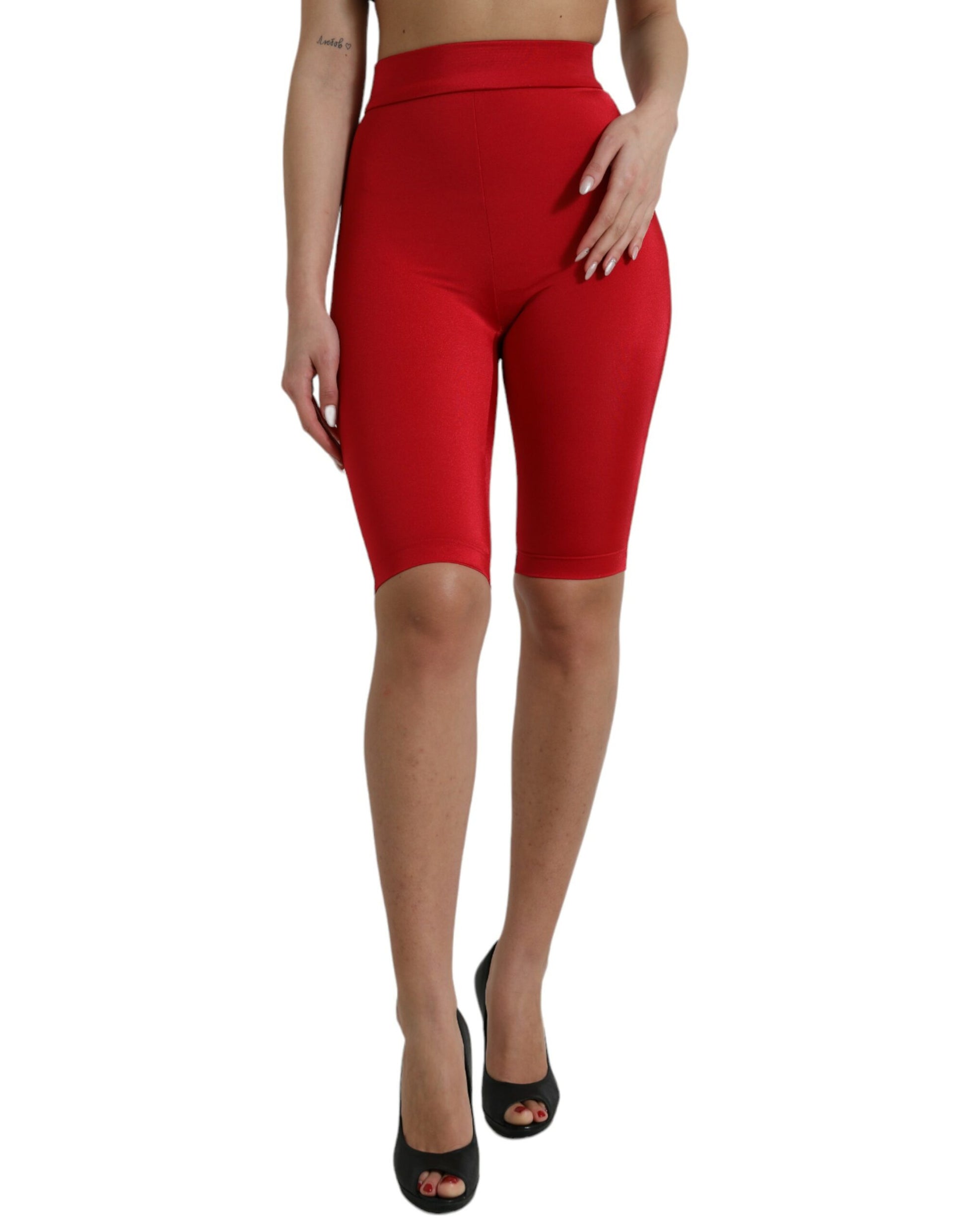 Dolce & Gabbana Red Stretch High Waist Cropped Leggings Pants Dolce & Gabbana