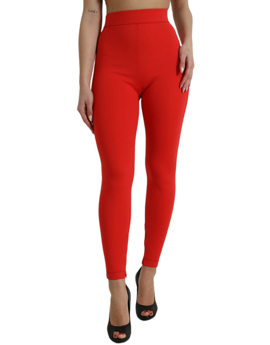 Dolce & Gabbana Red Nylon Stretch Slim Leggings Pants Dolce & Gabbana