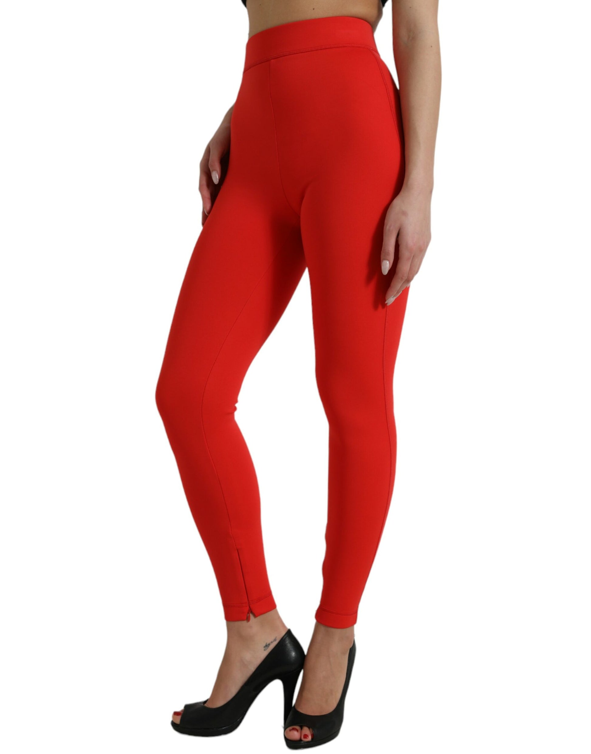 Dolce & Gabbana Red Nylon Stretch Slim Leggings Pants Dolce & Gabbana