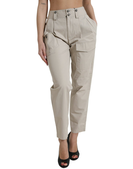 Dolce & Gabbana Beige Cotton High Waist Tapered Pants Dolce & Gabbana