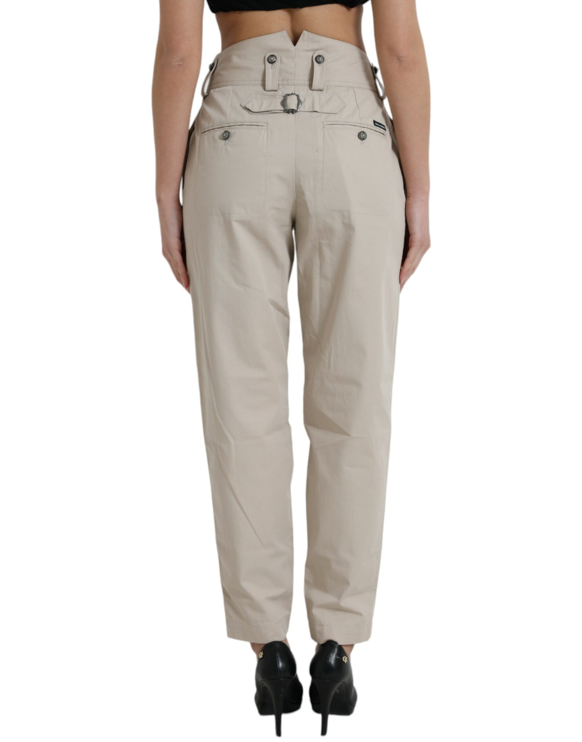 Dolce & Gabbana Beige Cotton High Waist Tapered Pants Dolce & Gabbana