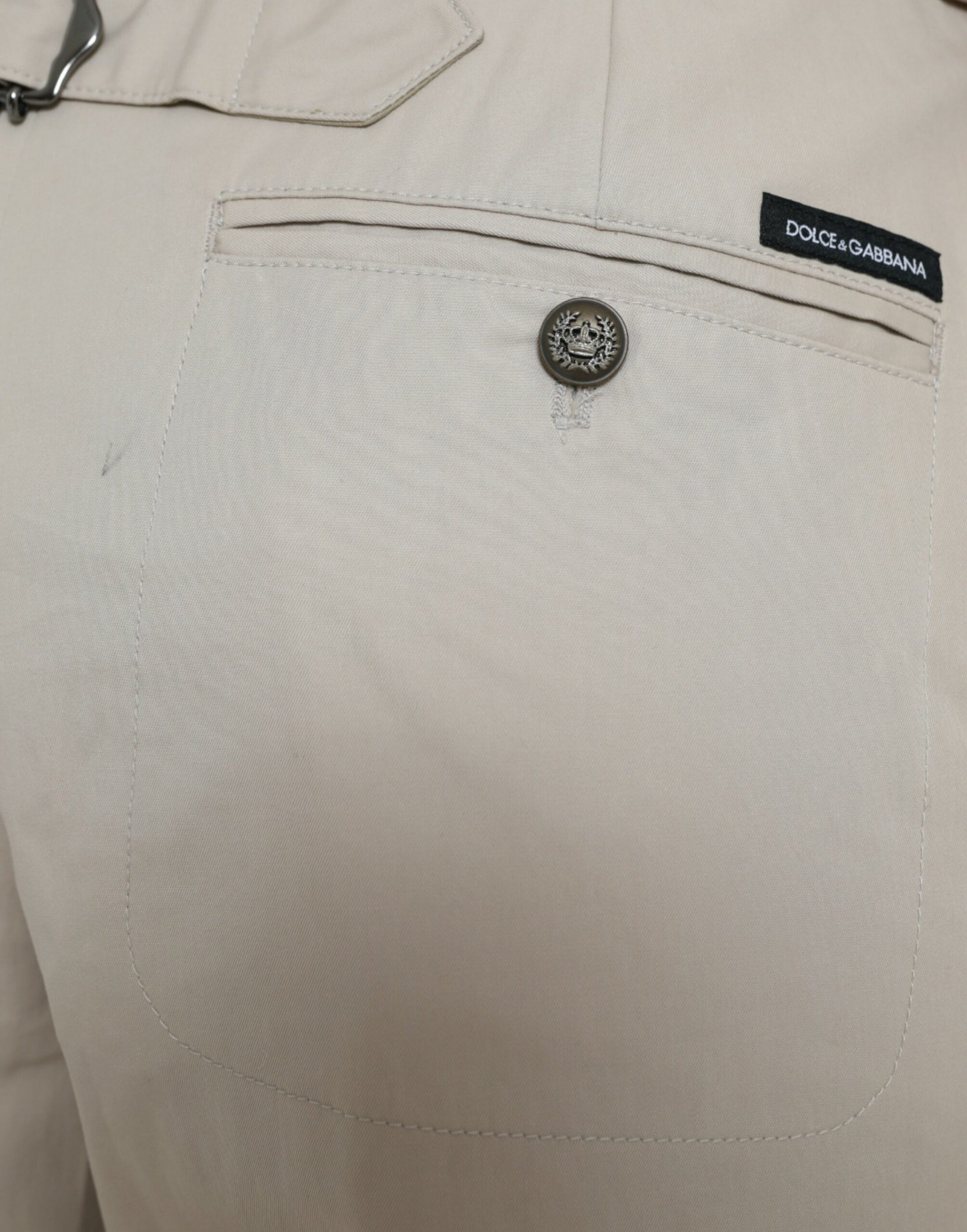 Dolce & Gabbana Beige Cotton High Waist Tapered Pants Dolce & Gabbana