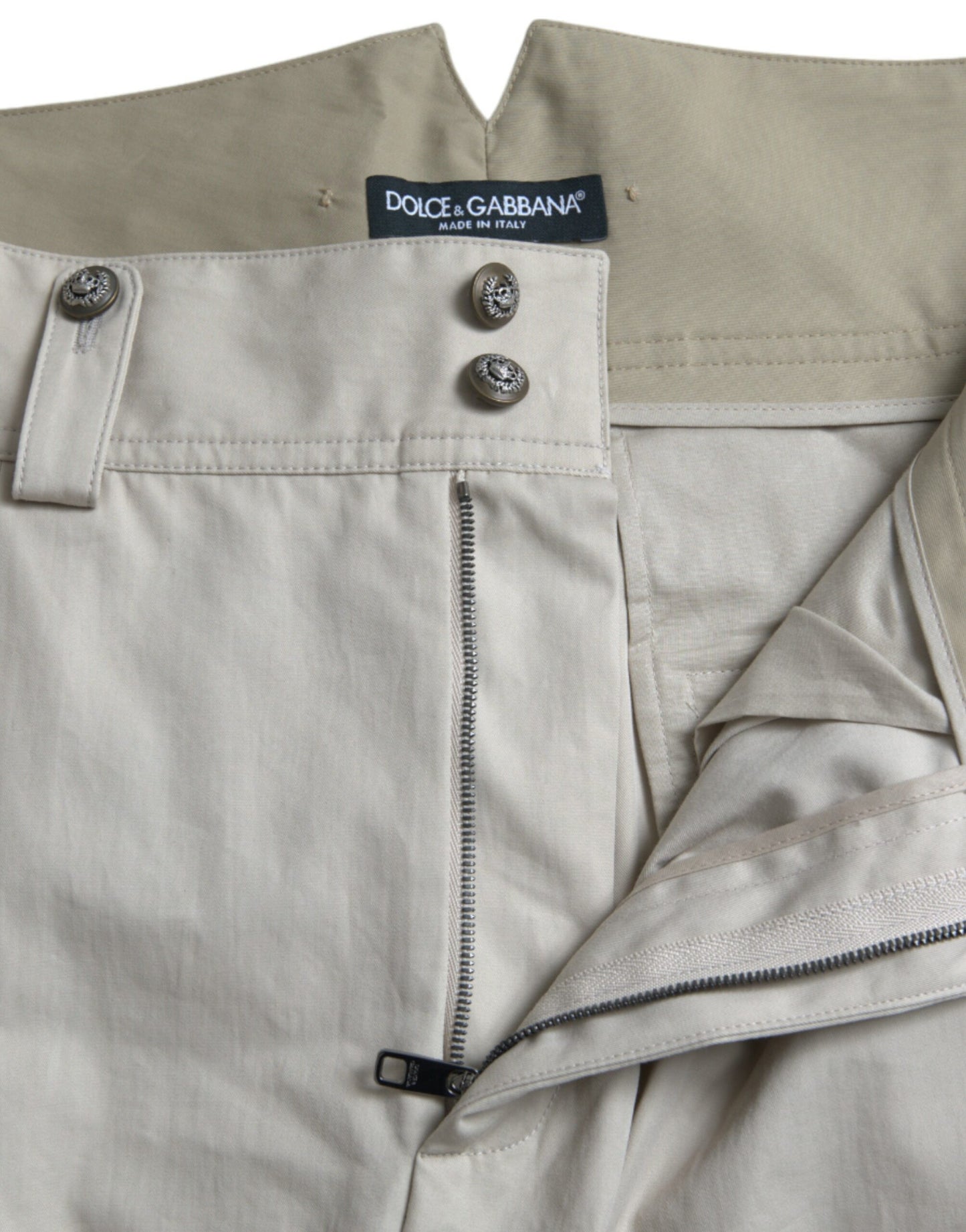 Dolce & Gabbana Beige Cotton High Waist Tapered Pants Dolce & Gabbana