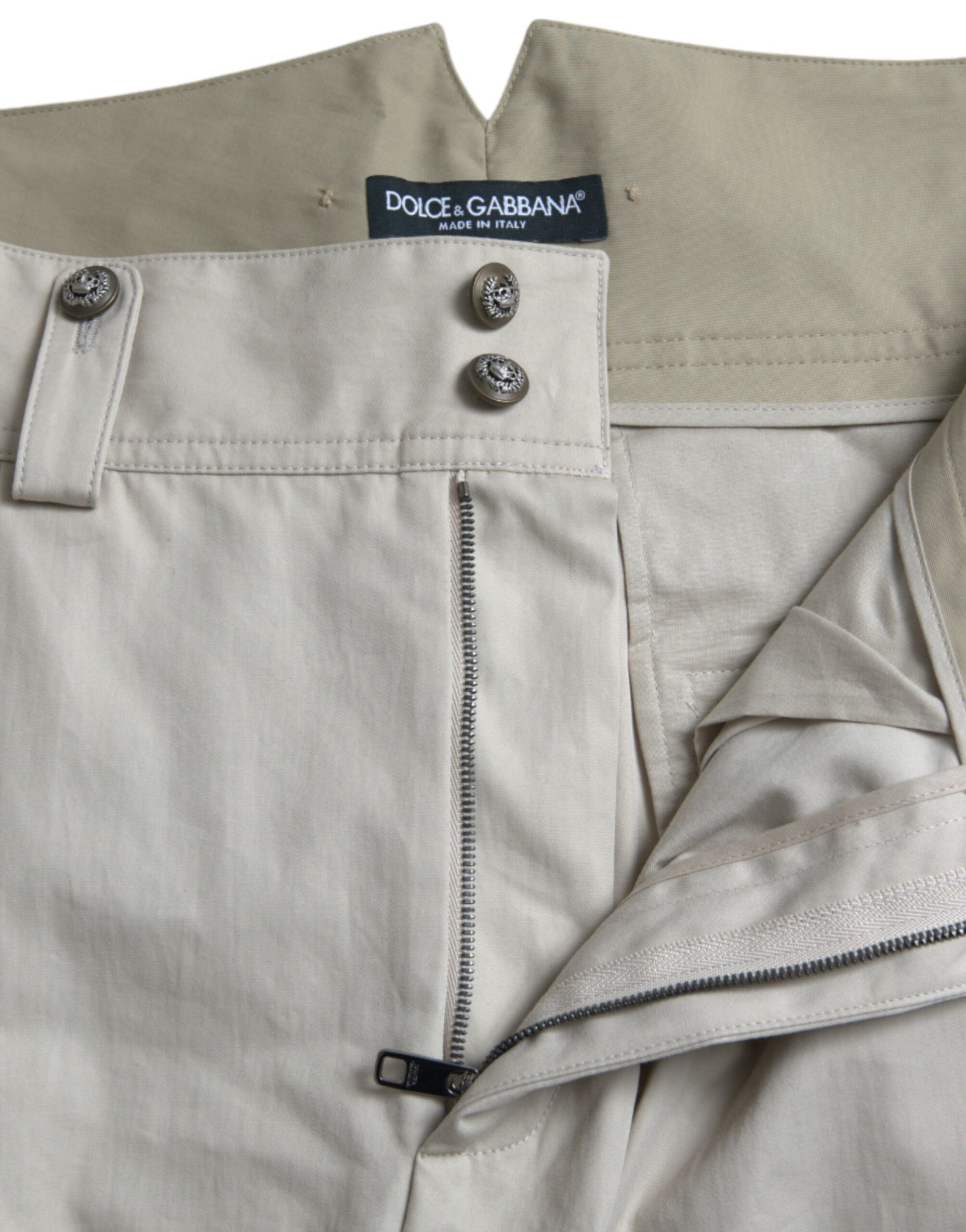 Dolce & Gabbana Beige Cotton High Waist Tapered Pants Dolce & Gabbana