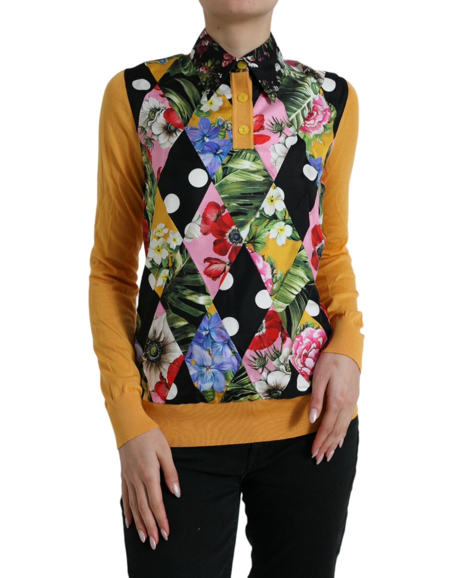 Dolce & Gabbana Multicolor Patchwork Cashmere Henley Sweater Dolce & Gabbana