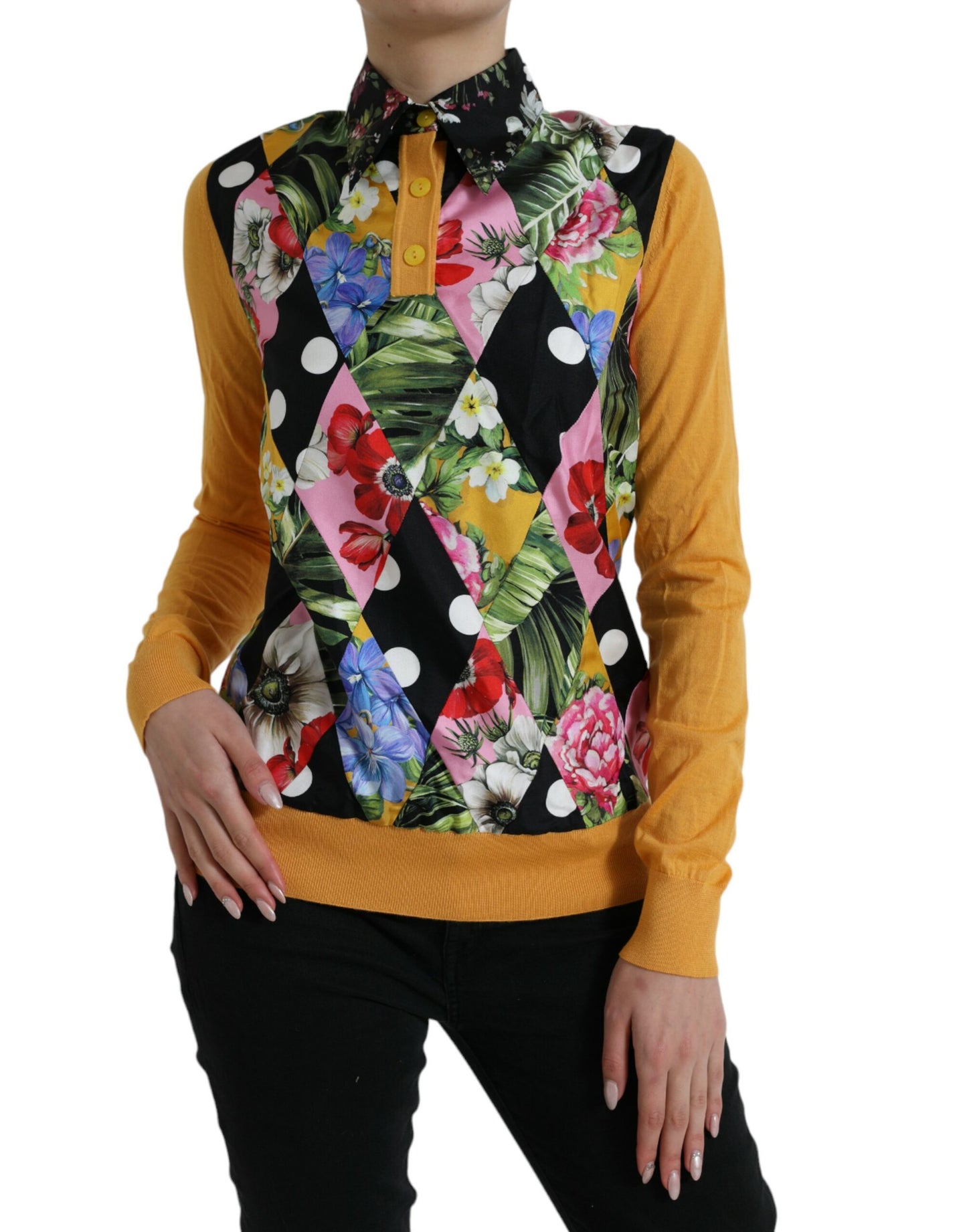Dolce & Gabbana Multicolor Patchwork Cashmere Henley Sweater Dolce & Gabbana