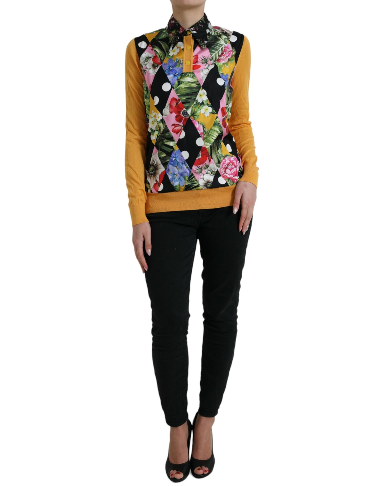 Dolce & Gabbana Multicolor Patchwork Cashmere Henley Sweater Dolce & Gabbana