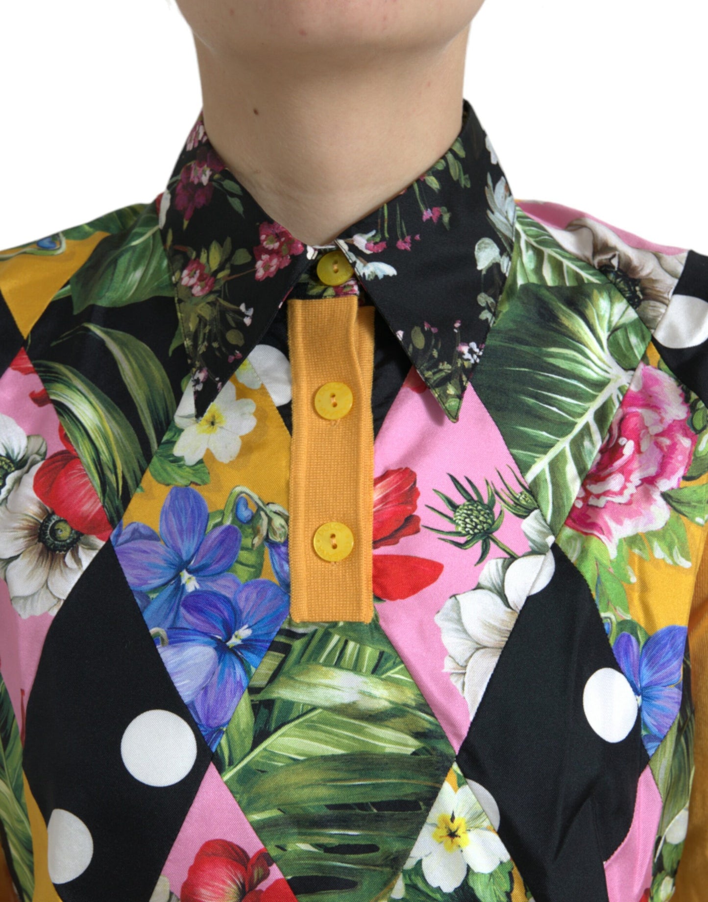 Dolce & Gabbana Multicolor Patchwork Cashmere Henley Sweater Dolce & Gabbana