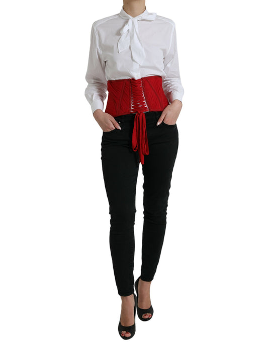 Dolce & Gabbana Red Silk Belt Waist Lace Up Strap Corset Dolce & Gabbana