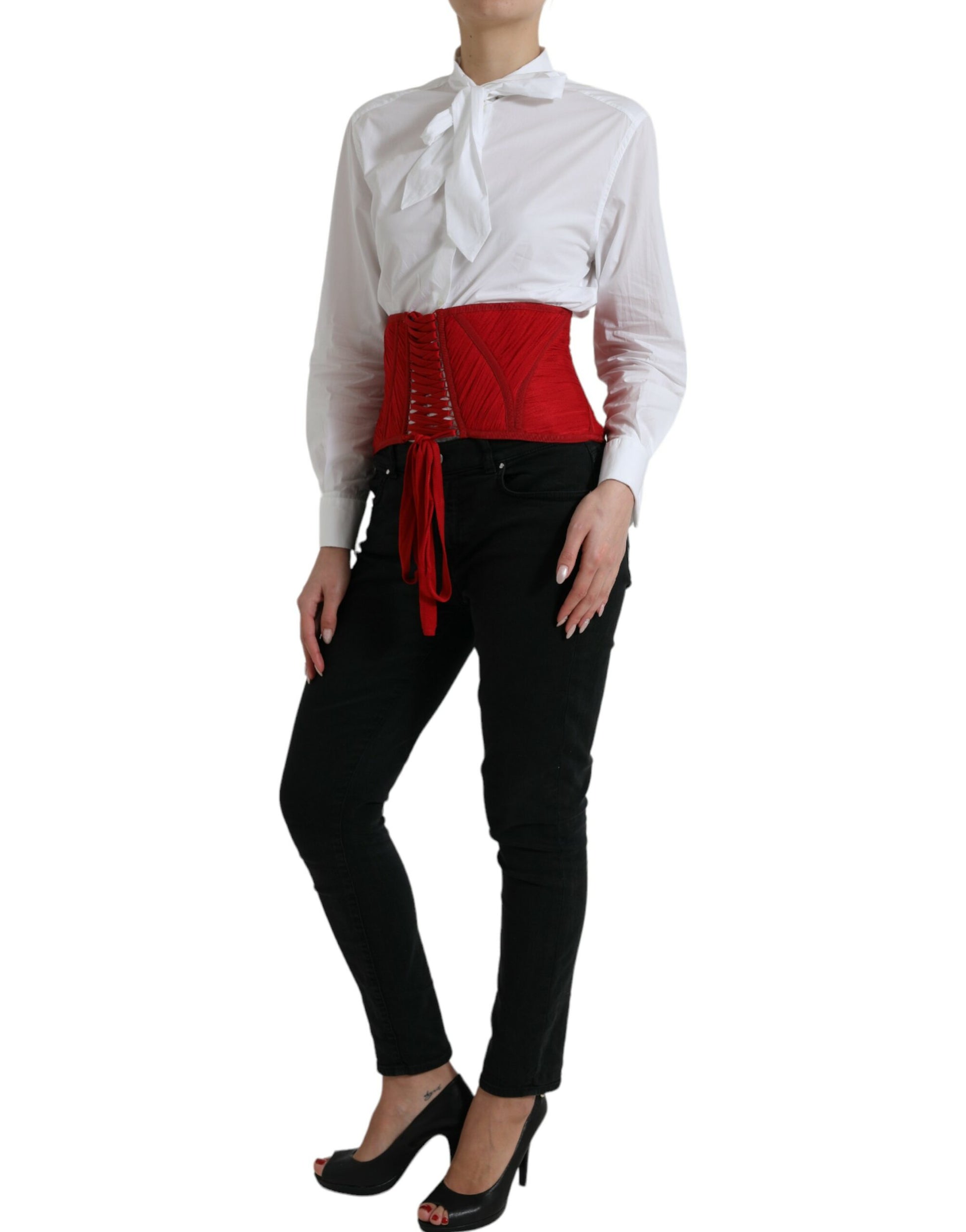 Dolce & Gabbana Red Silk Belt Waist Lace Up Strap Corset Dolce & Gabbana