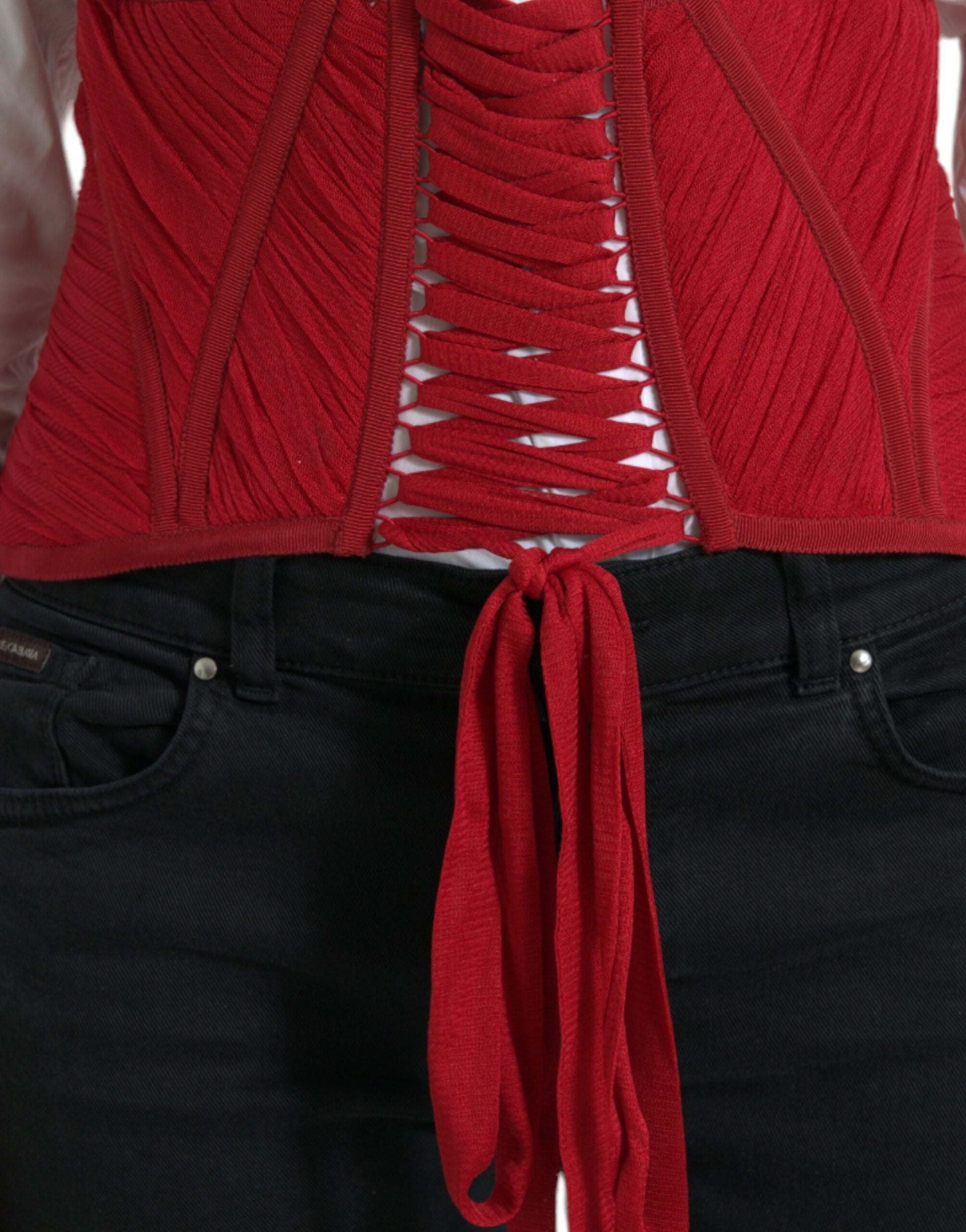 Dolce & Gabbana Red Silk Belt Waist Lace Up Strap Corset Dolce & Gabbana