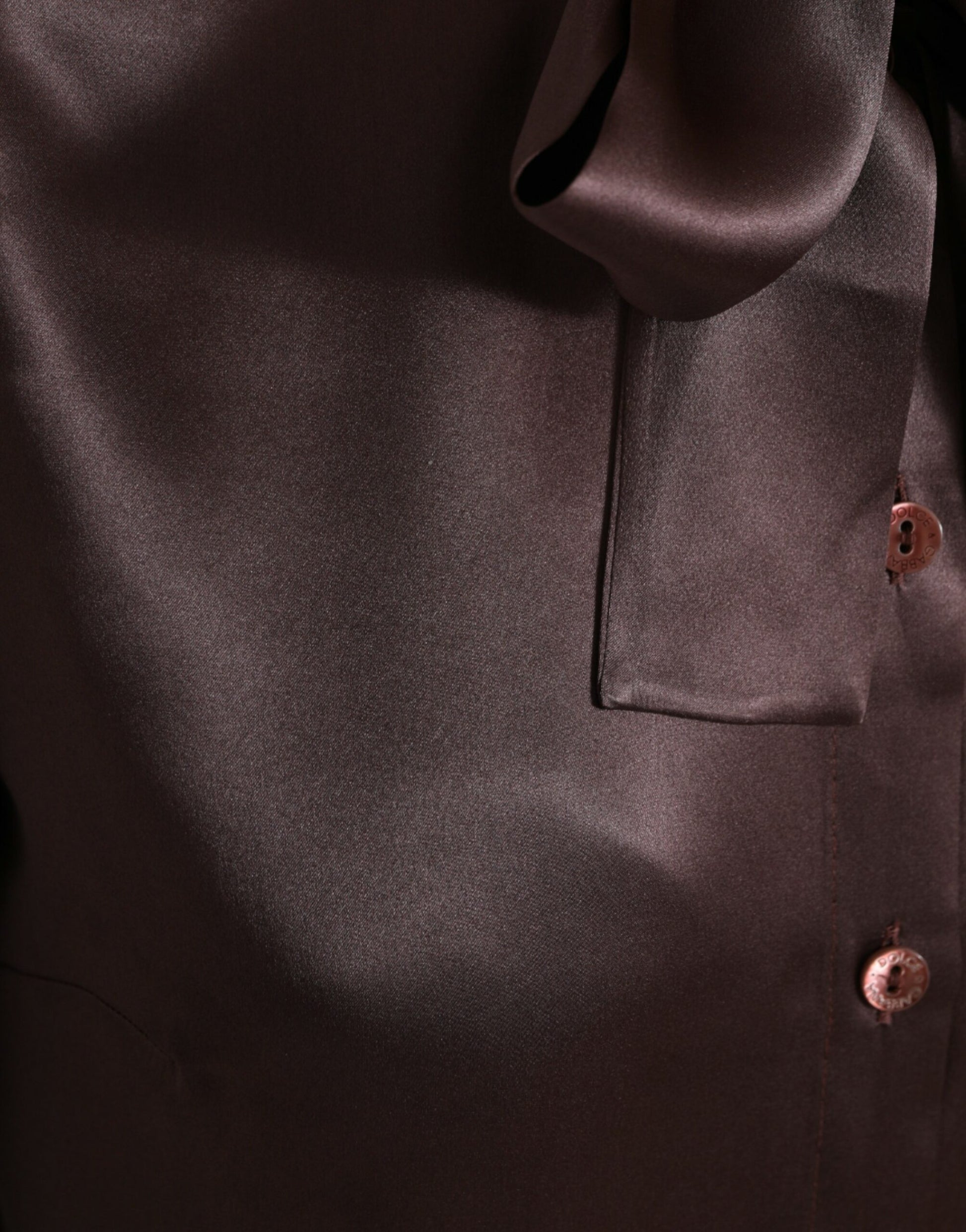 Dolce & Gabbana Brown Silk Ascot Collar Long Sleeve Blouse Top Dolce & Gabbana