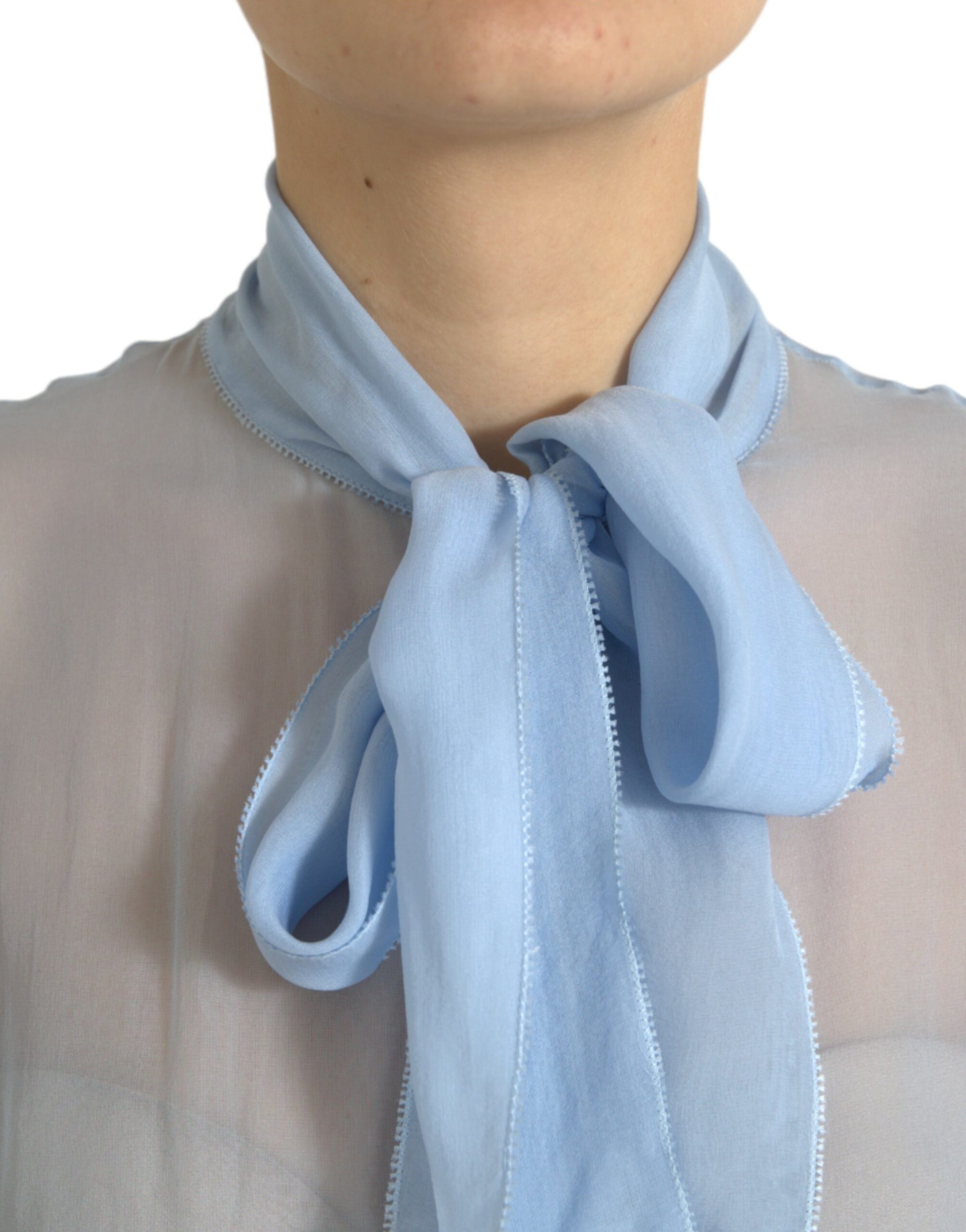 Dolce & Gabbana Blue Long Sleeves Ascot Collar Blouse Top Dolce & Gabbana