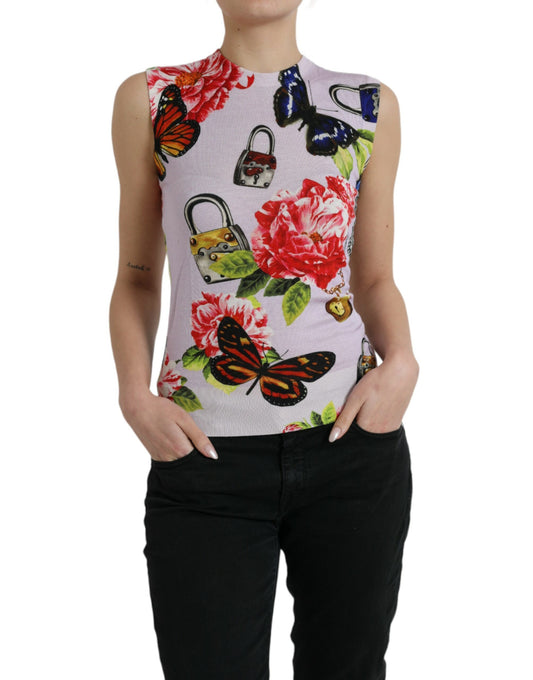 Dolce & Gabbana Multicolor Floral Padlock Butterfly Tank Top Dolce & Gabbana