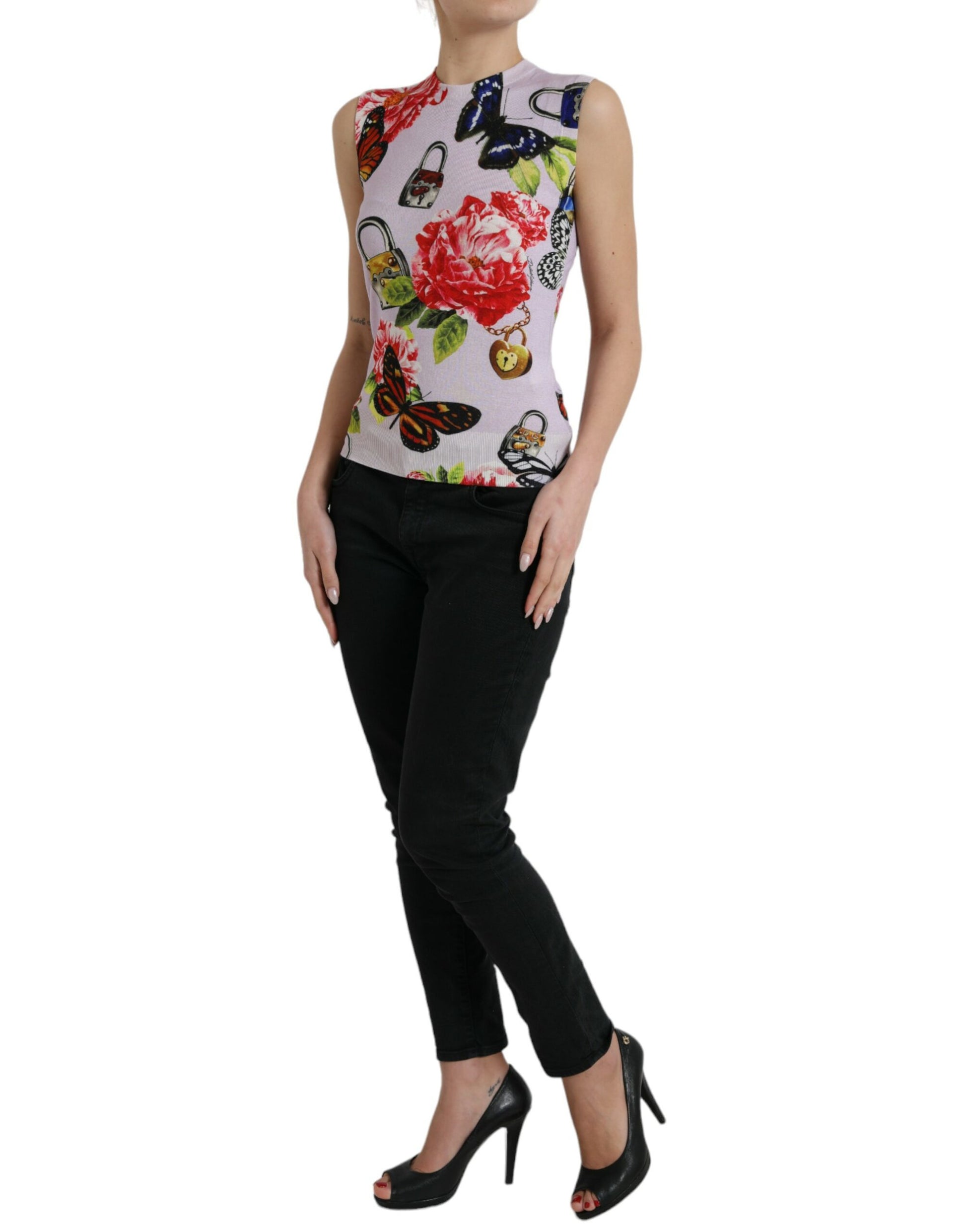 Dolce & Gabbana Multicolor Floral Padlock Butterfly Tank Top Dolce & Gabbana