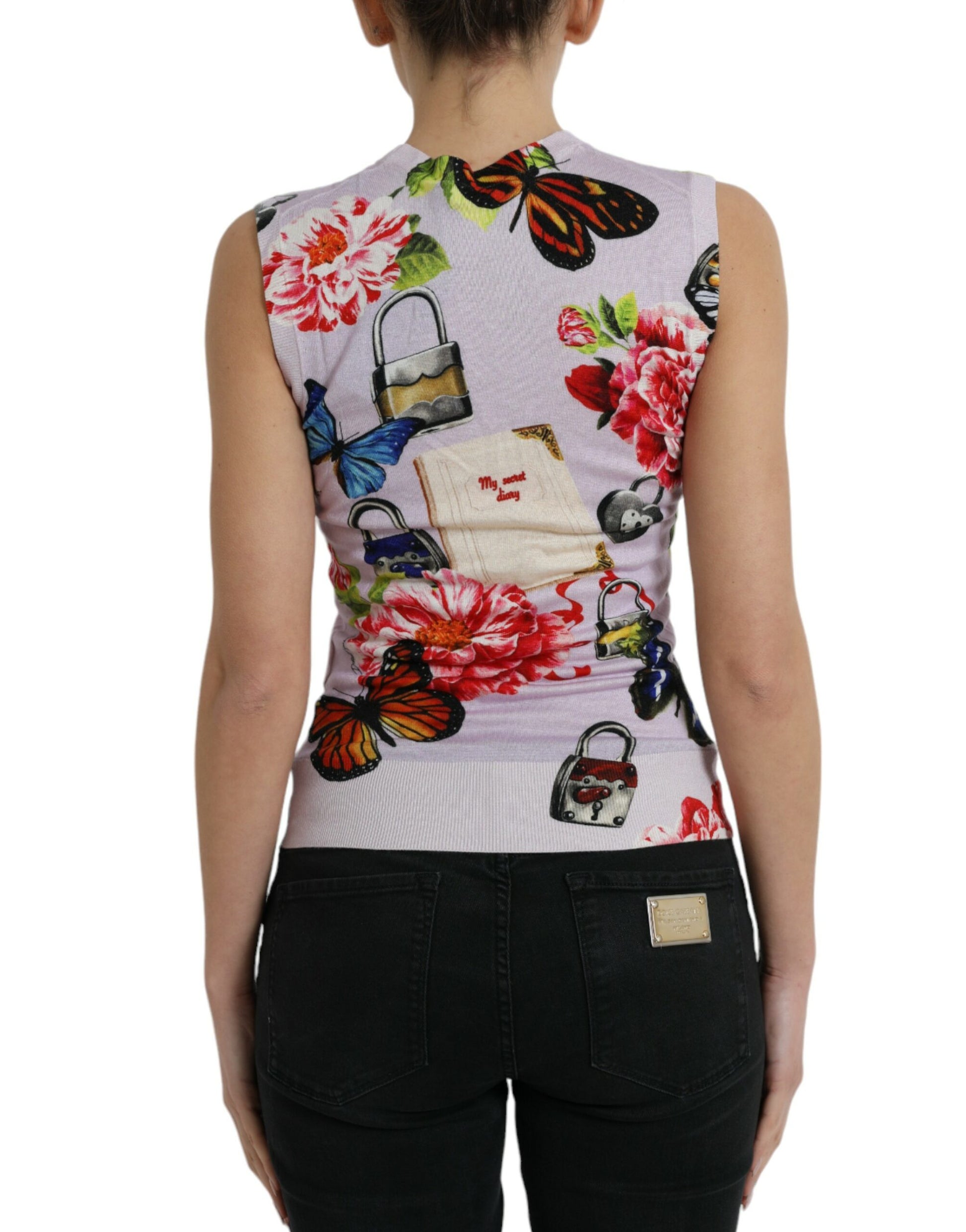 Dolce & Gabbana Multicolor Floral Padlock Butterfly Tank Top Dolce & Gabbana