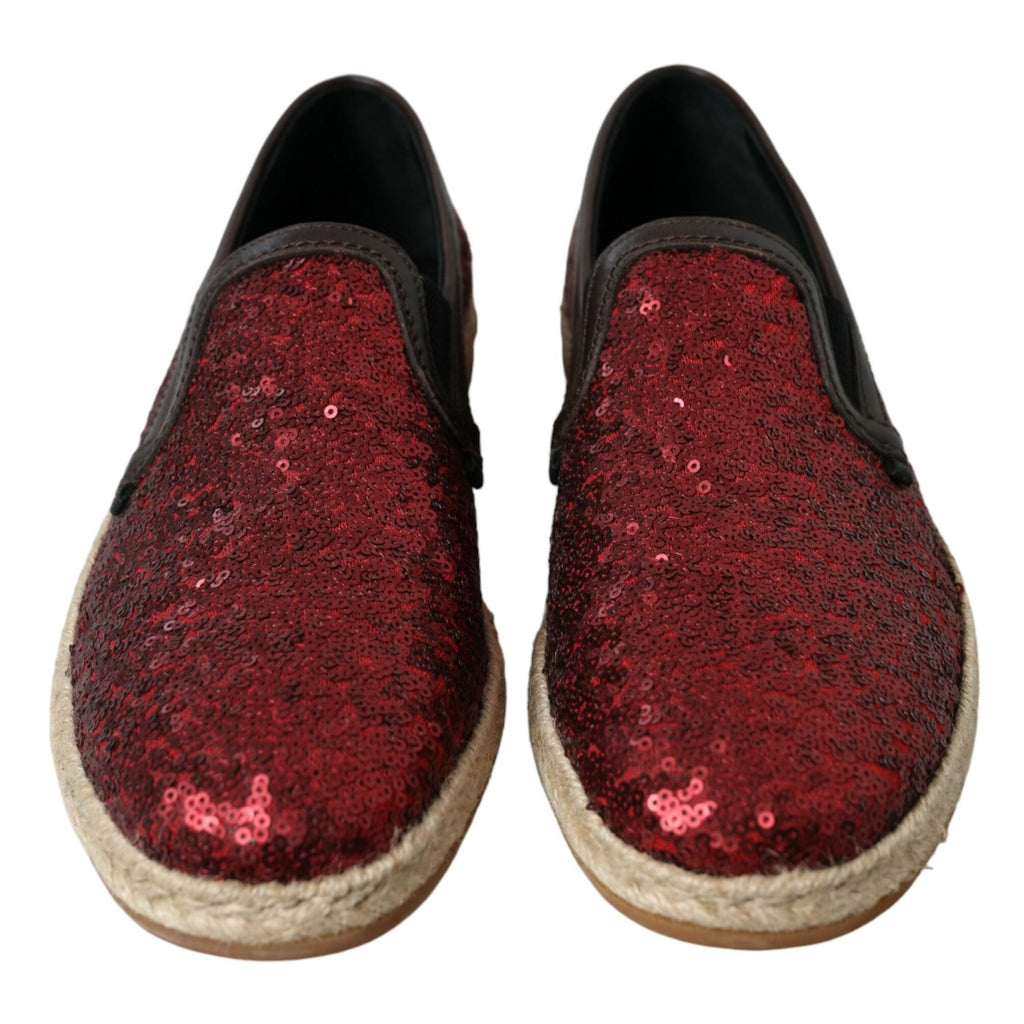Dolce & Gabbana Red Sequined Loafers Slippers Men Shoes
