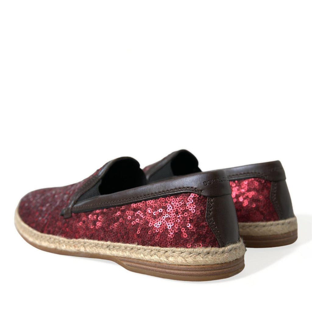 Dolce & Gabbana Red Sequined Loafers Slippers Men Shoes
