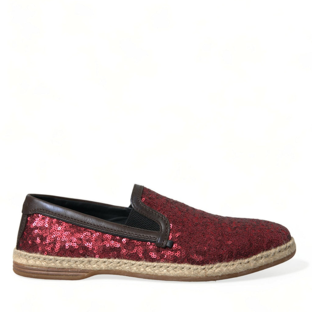Dolce & Gabbana Red Sequined Loafers Slippers Men Shoes
