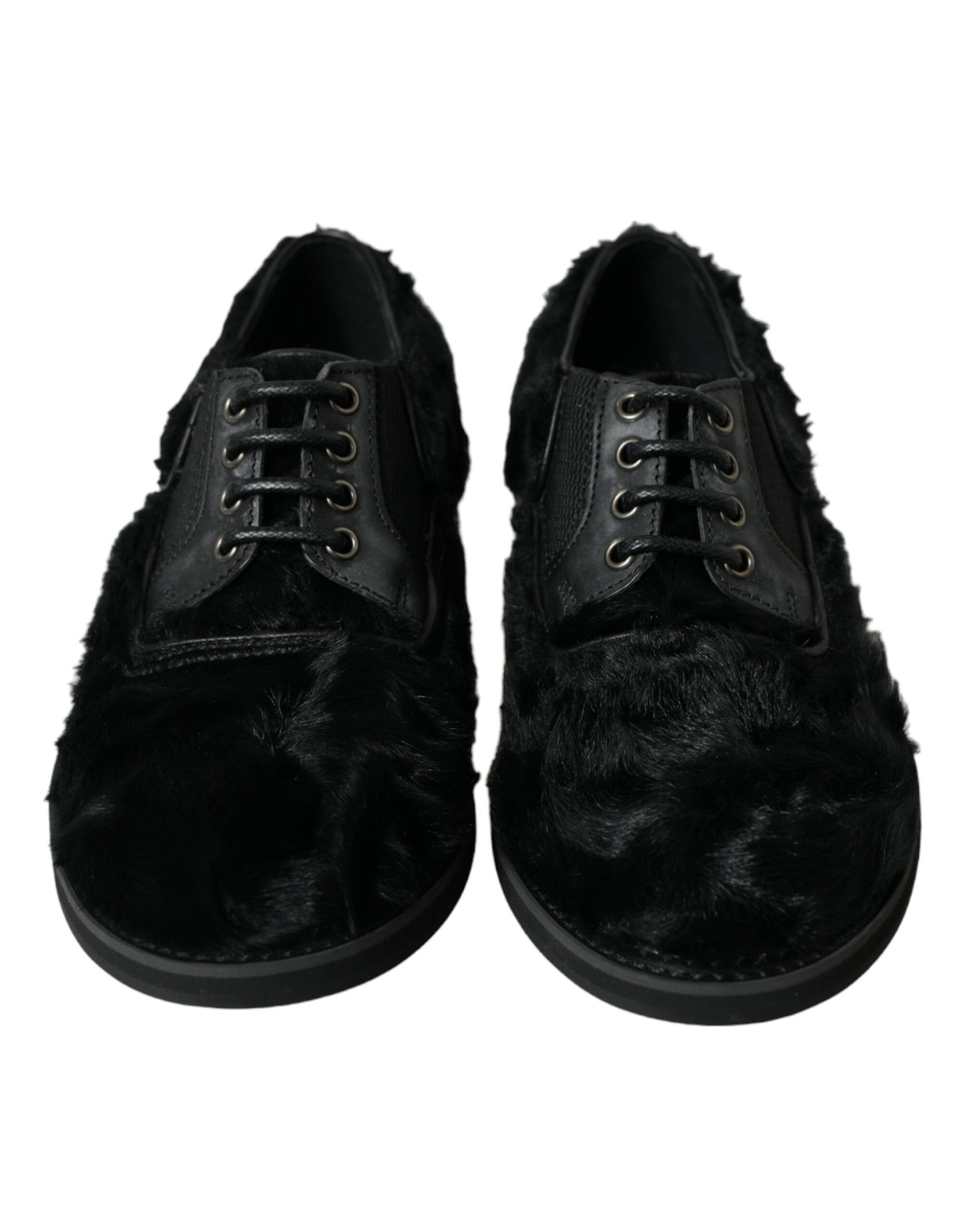 Dolce & Gabbana Black Fur Leather Lace Up Derby Dress Shoes Dolce & Gabbana