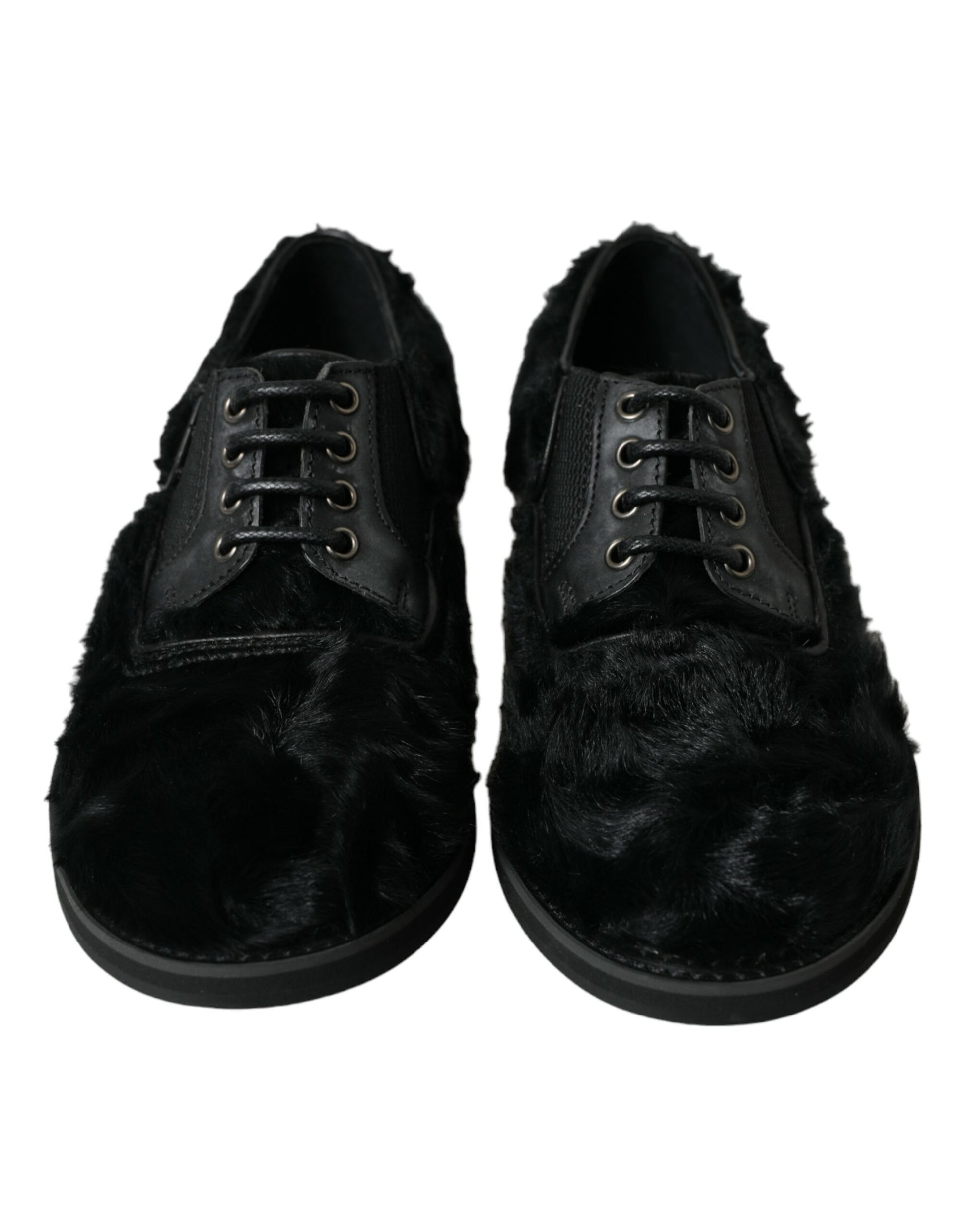 Dolce & Gabbana Black Fur Leather Lace Up Derby Dress Shoes Dolce & Gabbana