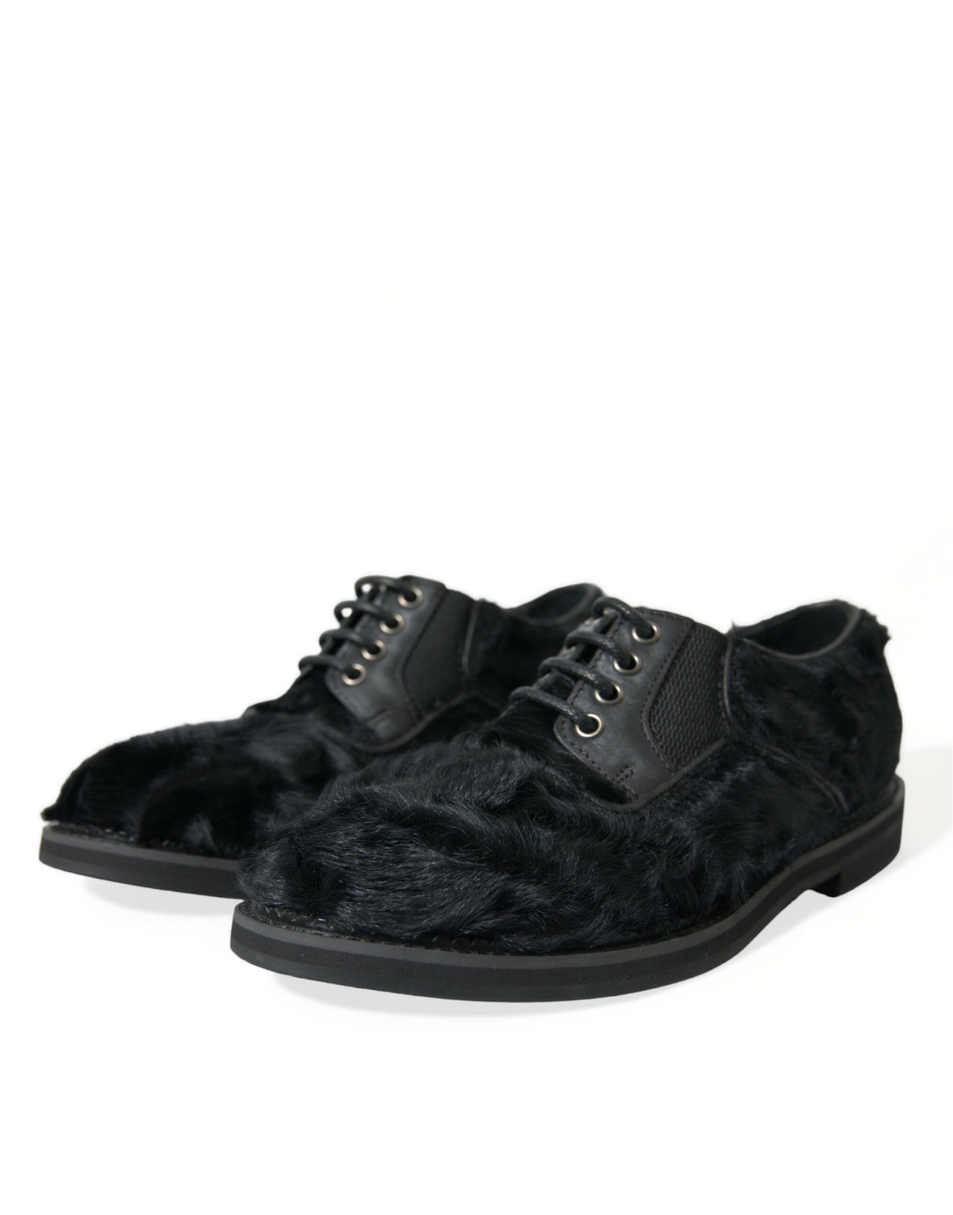 Dolce & Gabbana Black Fur Leather Lace Up Derby Dress Shoes Dolce & Gabbana