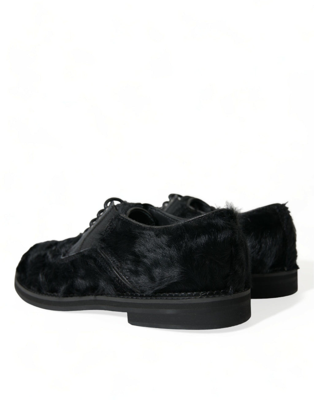 Dolce & Gabbana black fur leather lace-up derby dress shoes with sleek design and polished finish.