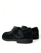 Dolce & Gabbana black fur leather lace-up derby dress shoes with sleek design and polished finish.