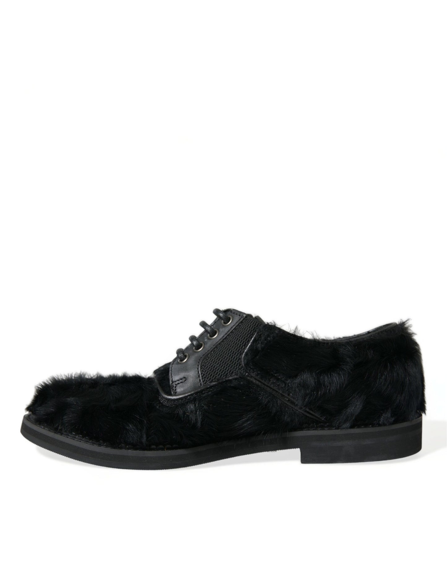 Dolce & Gabbana Black Fur Leather Lace Up Derby Dress Shoes Dolce & Gabbana