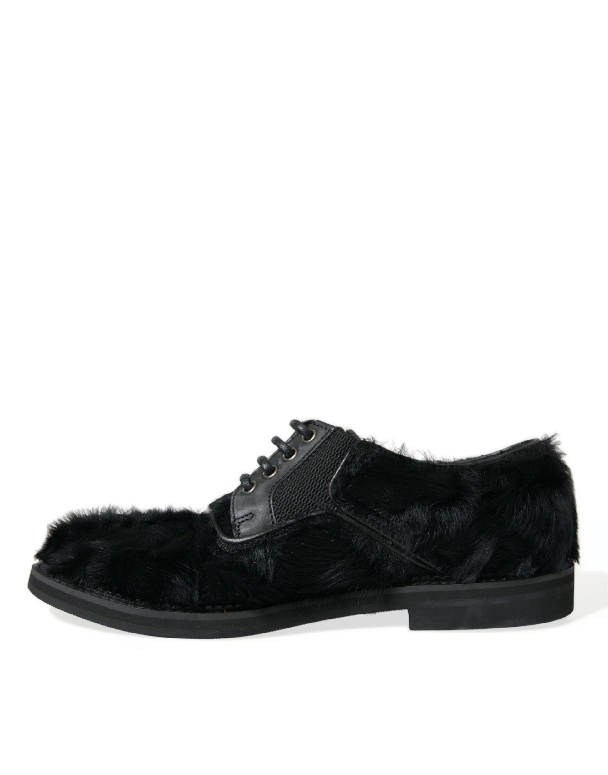 Dolce & Gabbana Black Fur Leather Lace Up Derby Dress Shoes Dolce & Gabbana