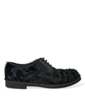Dolce & Gabbana black fur leather lace-up derby dress shoes with sleek design and polished finish.