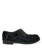 Dolce & Gabbana black fur leather lace-up derby dress shoes with sleek design and polished finish.