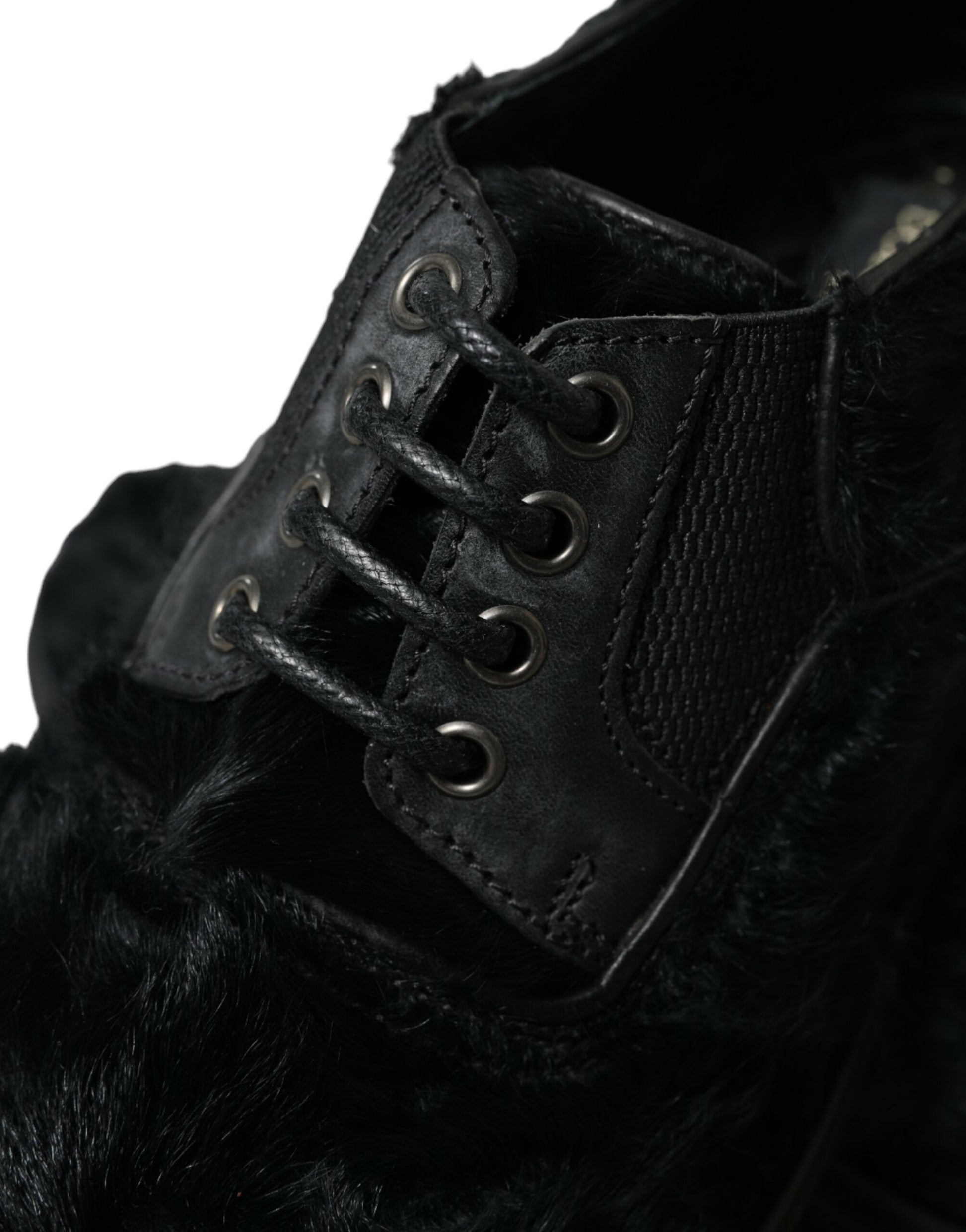 Dolce & Gabbana Black Fur Leather Lace Up Derby Dress Shoes Dolce & Gabbana