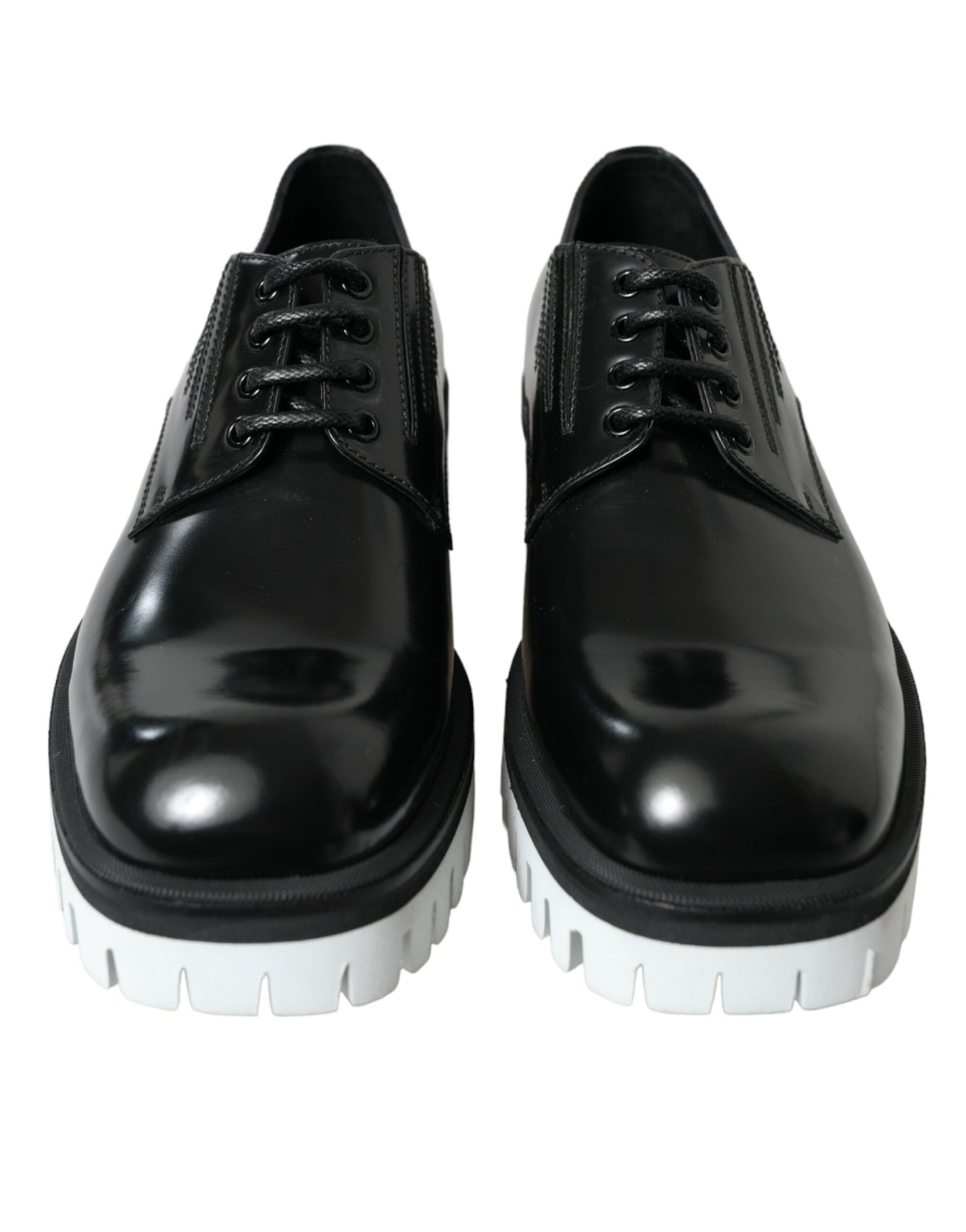 Dolce & Gabbana Black White Leather Lace Up Derby Dress Shoes Dolce & Gabbana