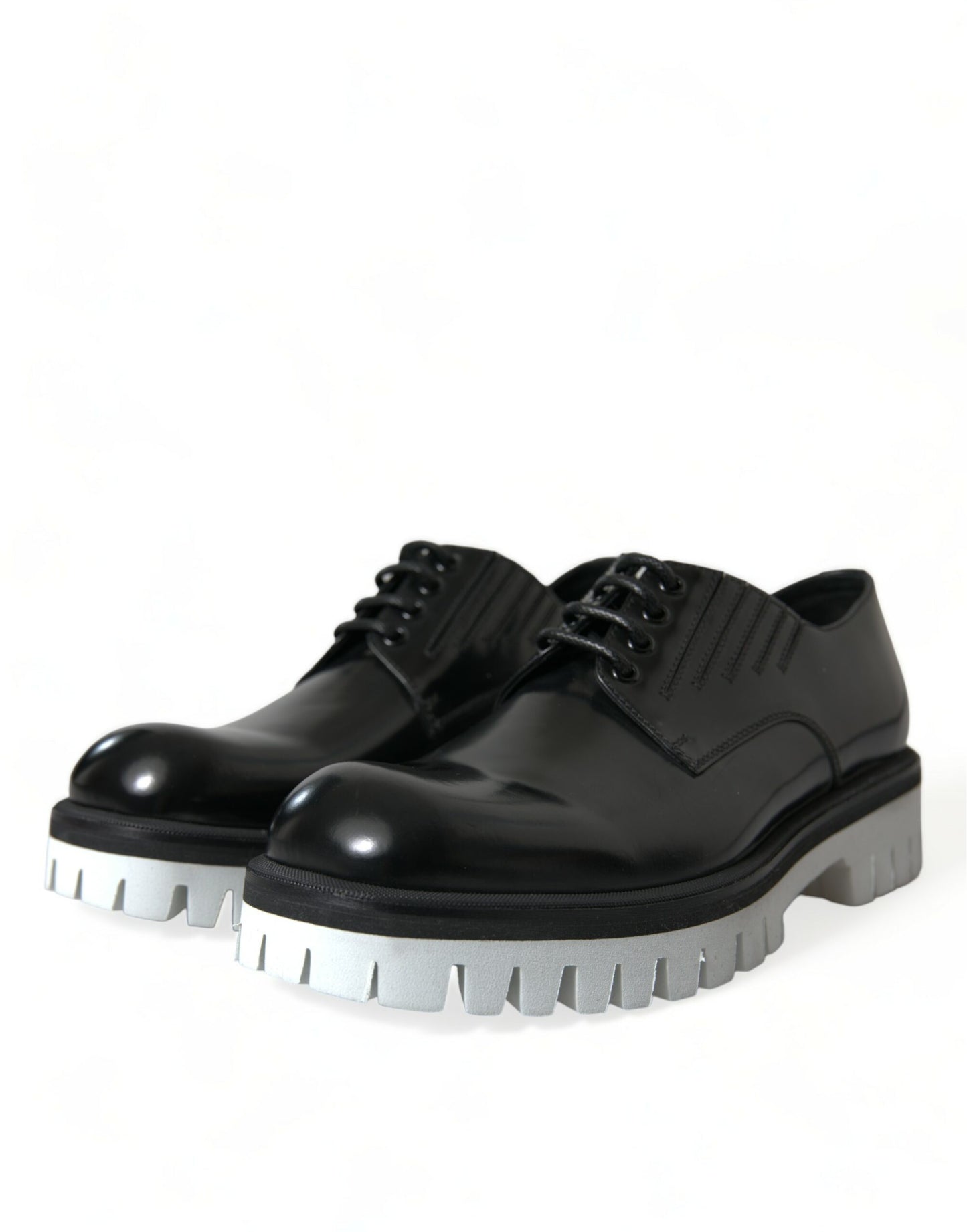 Dolce & Gabbana Black White Leather Lace Up Derby Dress Shoes Dolce & Gabbana