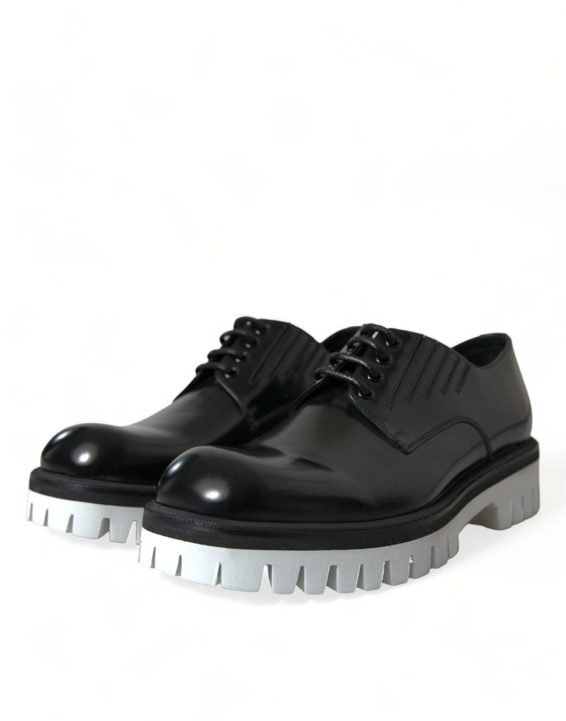 Dolce & Gabbana Black White Leather Lace Up Derby Dress Shoes Dolce & Gabbana