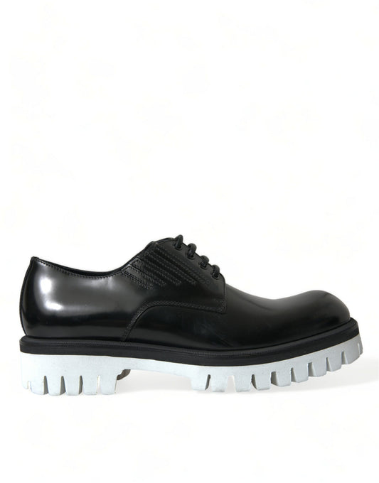 Dolce & Gabbana Black White Leather Lace Up Derby Dress Shoes Dolce & Gabbana