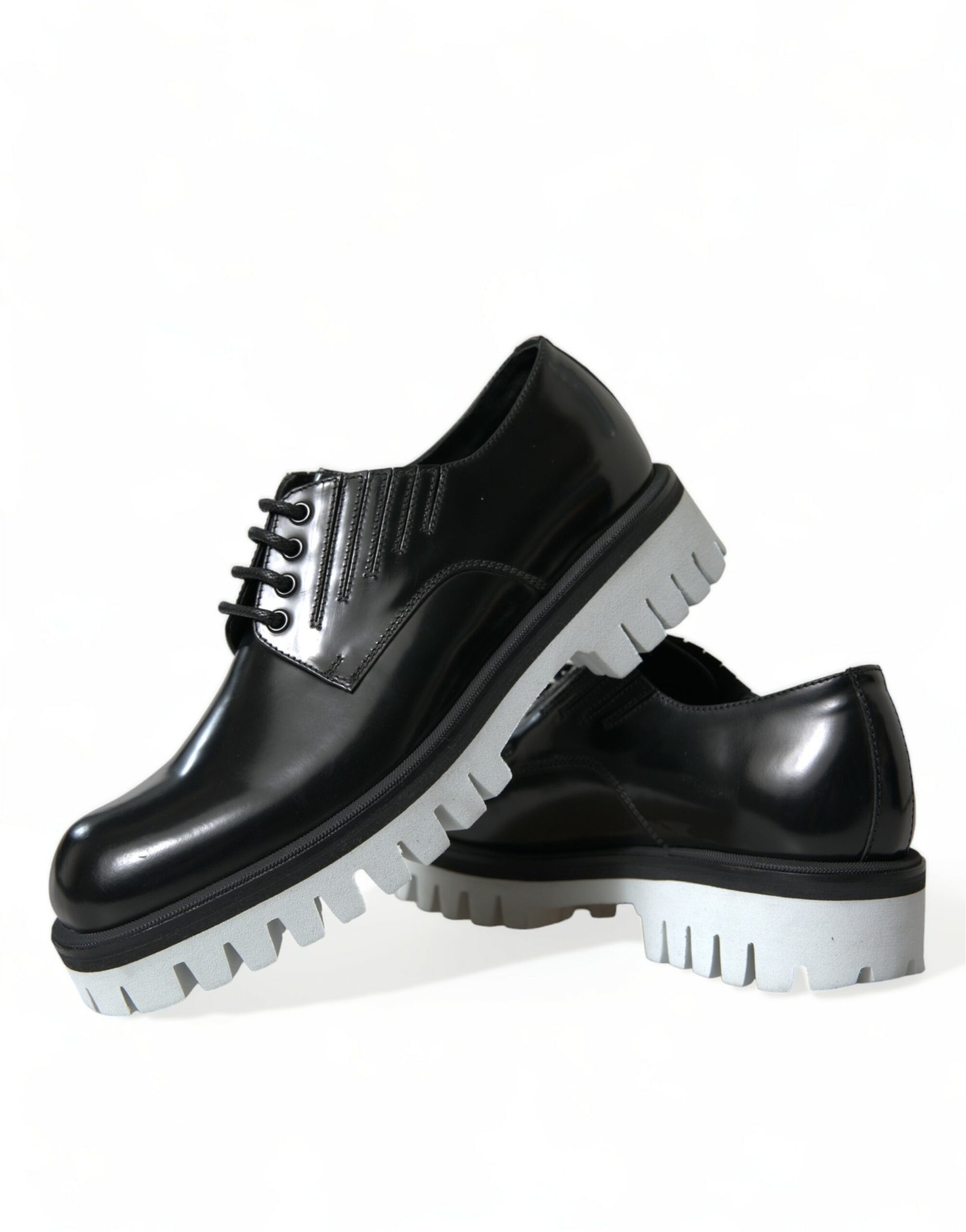 Dolce & Gabbana Black White Leather Lace Up Derby Dress Shoes Dolce & Gabbana