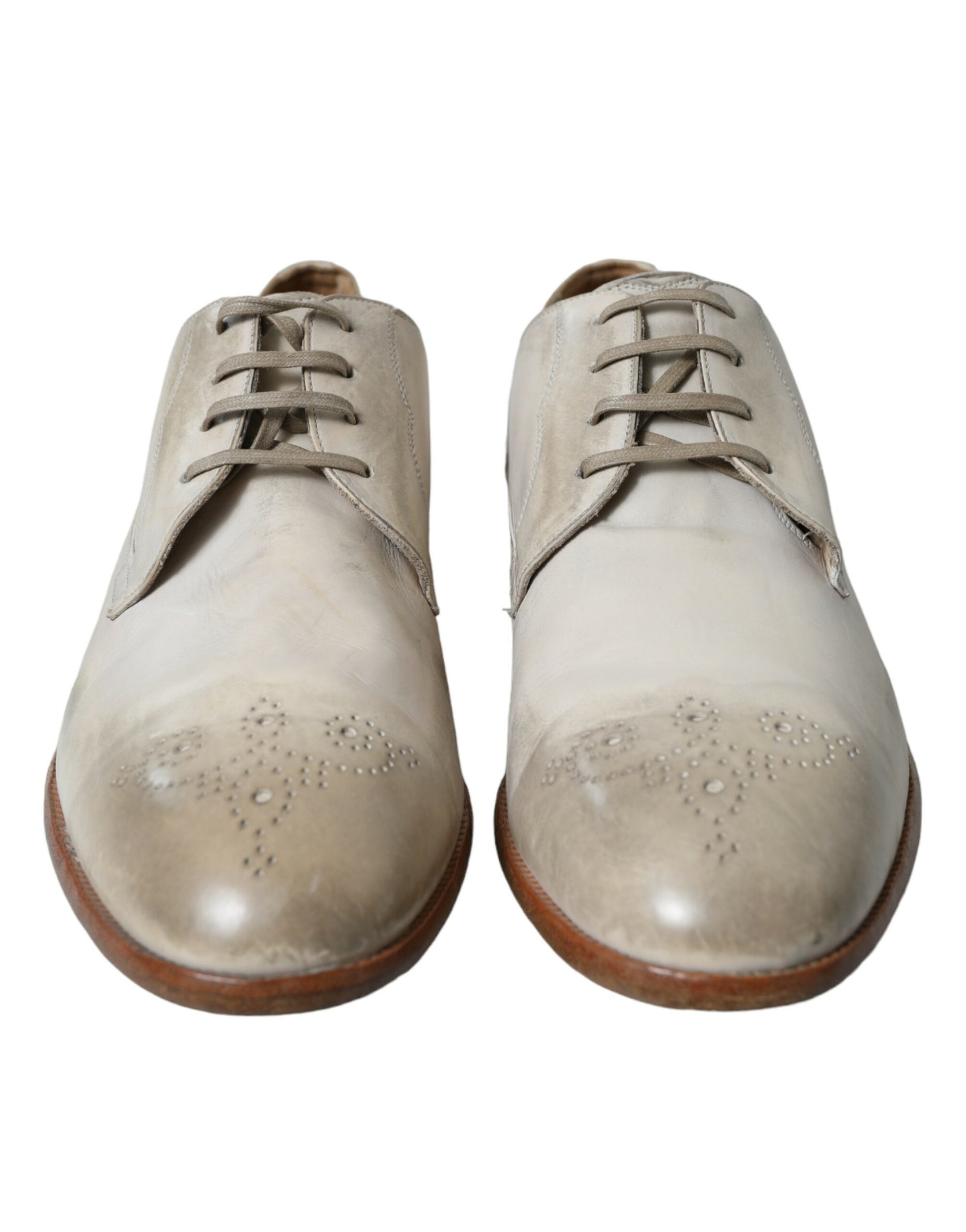 Dolce & Gabbana White Distressed Leather Derby Dress Shoes Dolce & Gabbana